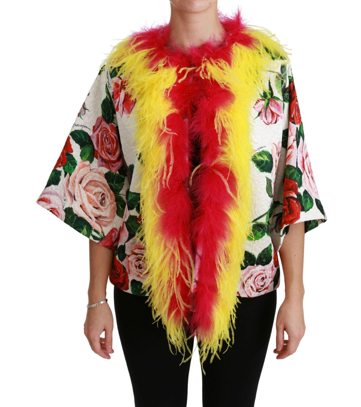 Dolce & Gabbana White Floral Coat Capte Fur Roses Jacket -   -  Dolce & Gabbana.
