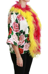 Dolce & Gabbana White Floral Coat Capte Fur Roses Jacket -   -  Dolce & Gabbana.