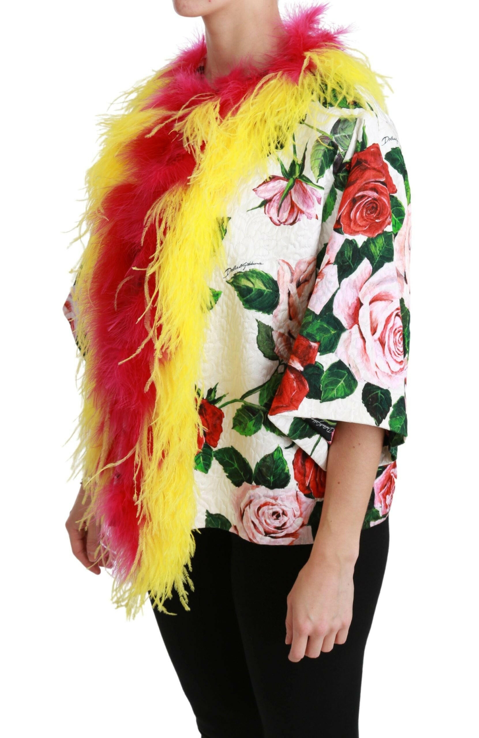 Dolce & Gabbana White Floral Coat Capte Fur Roses Jacket -   -  Dolce & Gabbana.