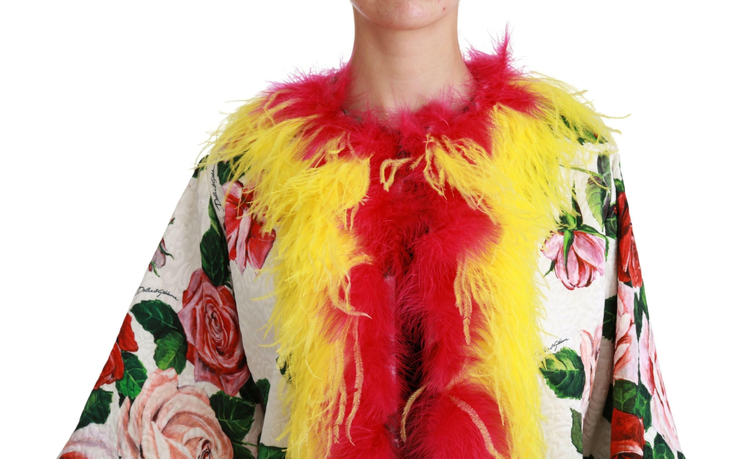 Dolce & Gabbana White Floral Coat Capte Fur Roses Jacket -   -  Dolce & Gabbana.