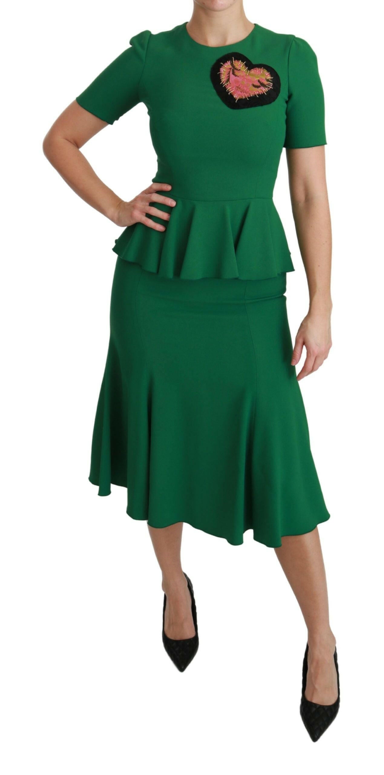 Dolce & Gabbana Green Heart Patch Mermaid Midi Viscose Dress -   -  Dolce & Gabbana.