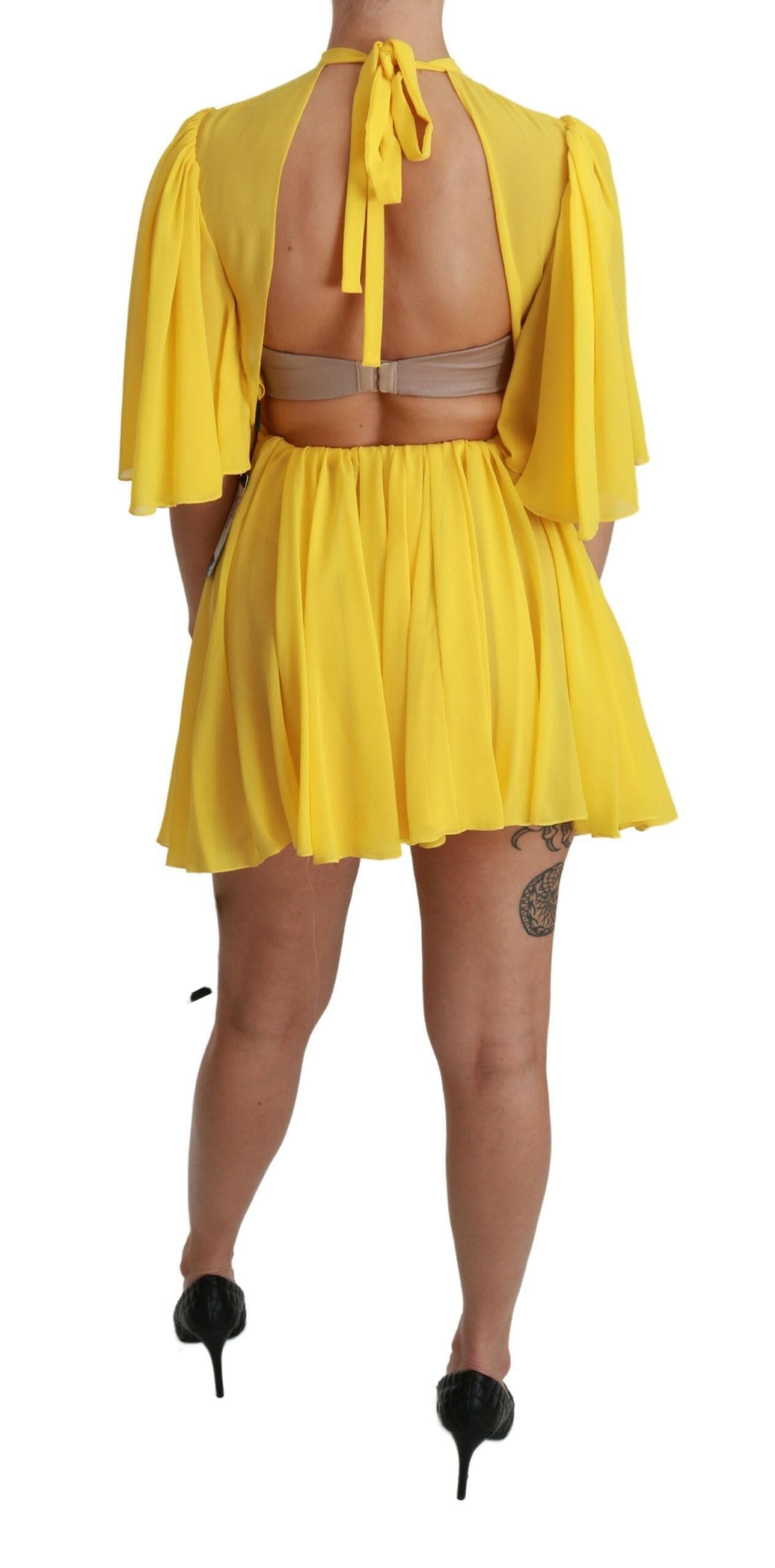 Dolce & Gabbana Yellow Pleated A-line Mini 100% Silk Dress -   -  Dolce & Gabbana.