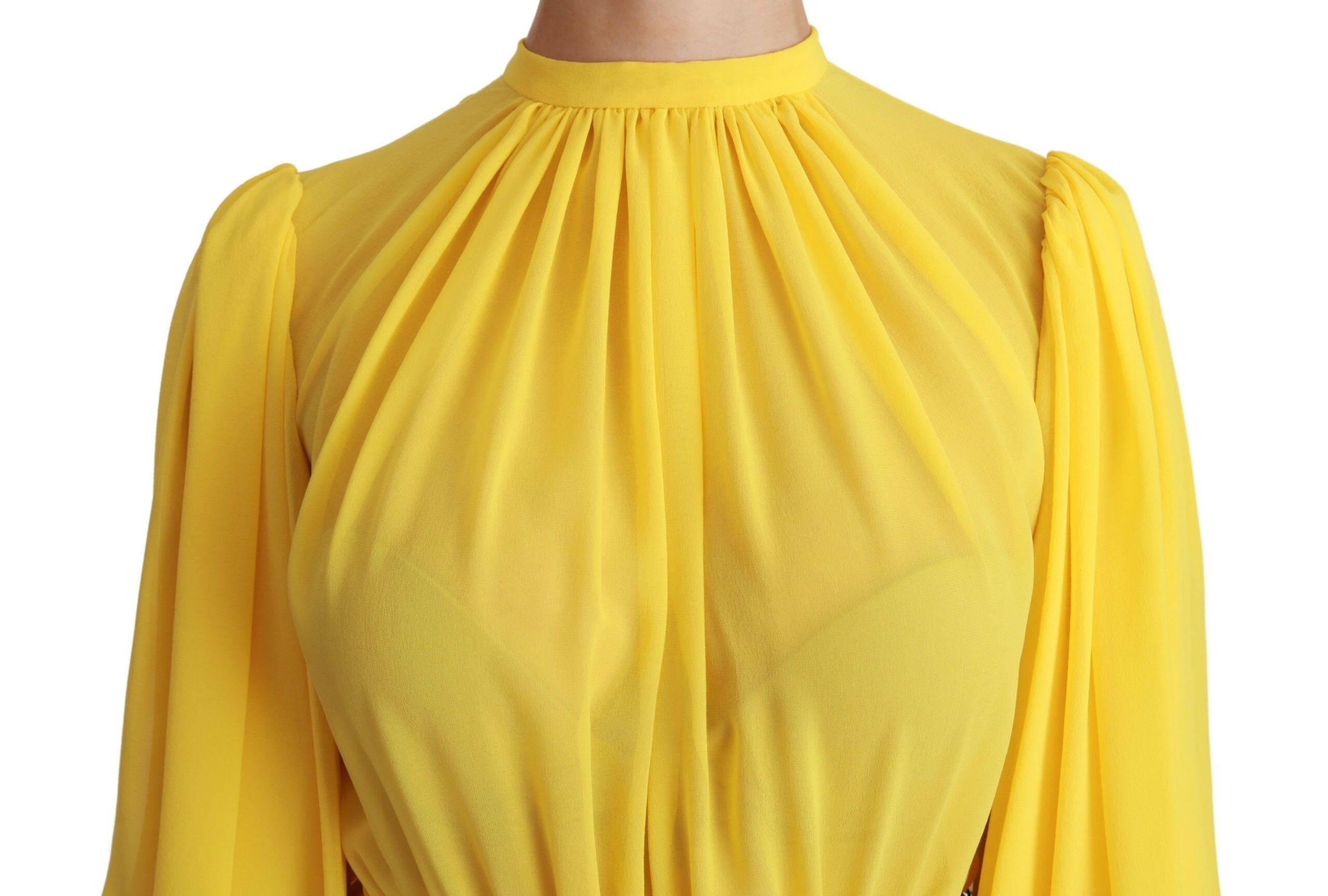 Dolce & Gabbana Yellow Pleated A-line Mini 100% Silk Dress -   -  Dolce & Gabbana.