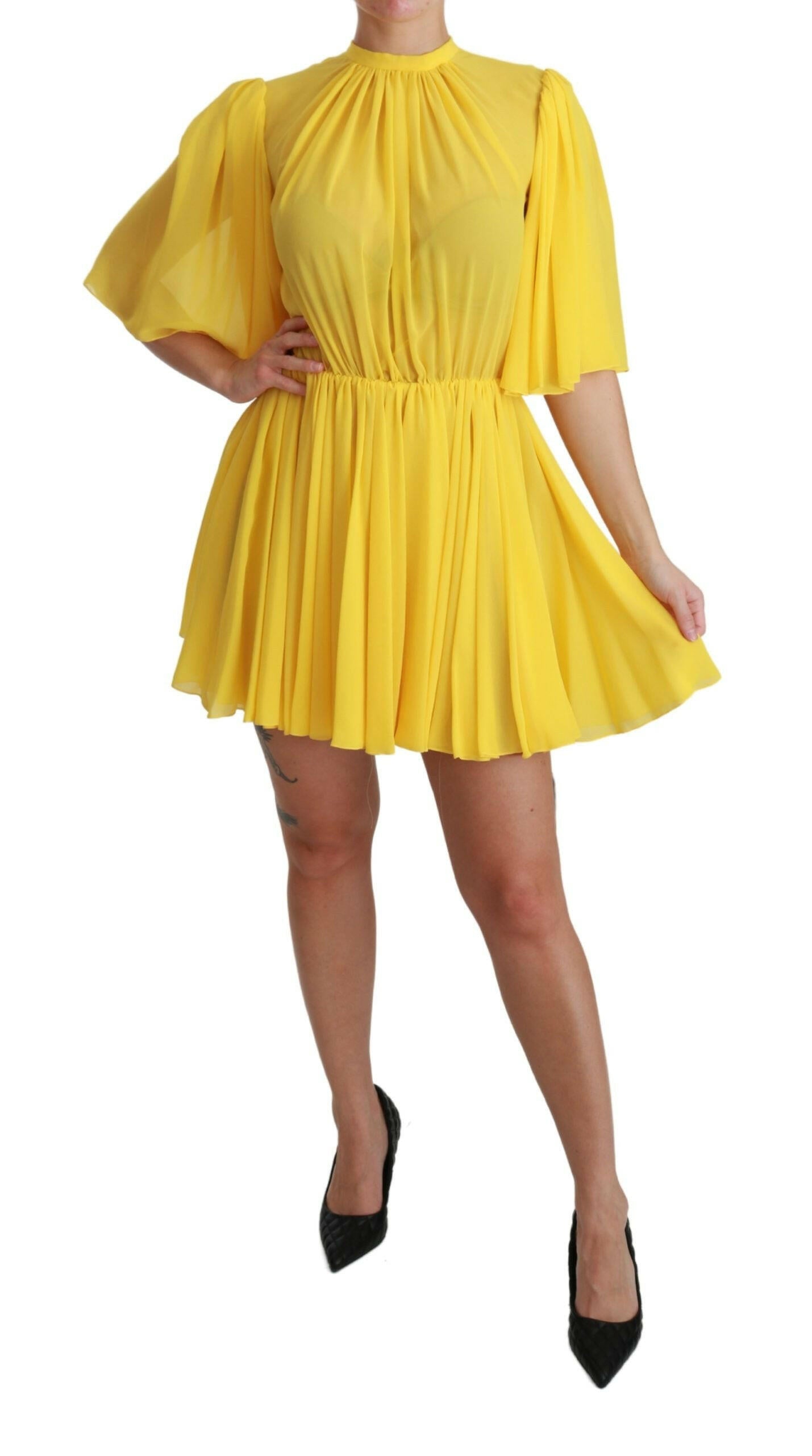 Dolce & Gabbana Yellow Pleated A-line Mini 100% Silk Dress -   -  Dolce & Gabbana.