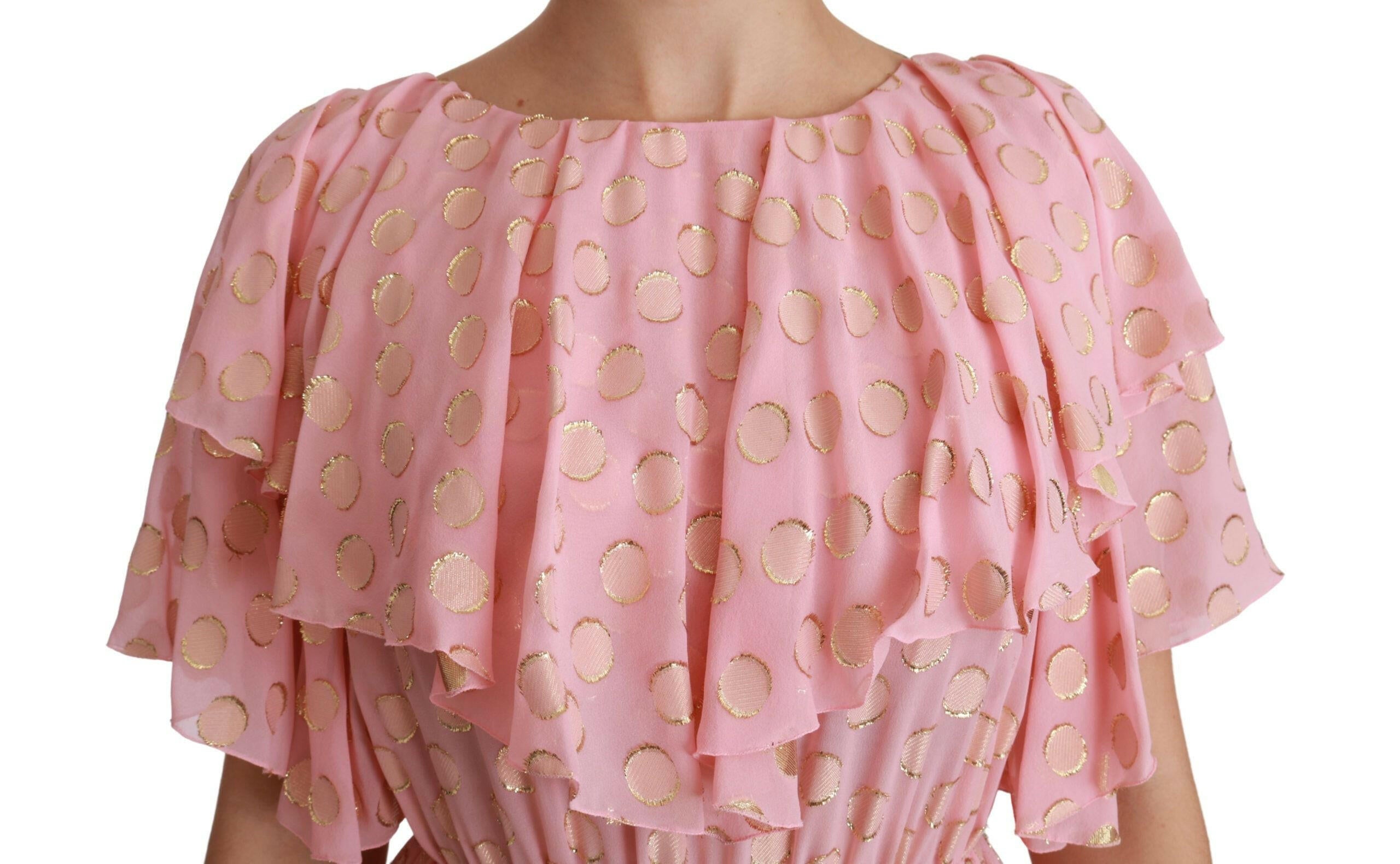 Dolce & Gabbana Silk Pink Polka Dots Pleated A-line Midi Dress -   -  Dolce & Gabbana.