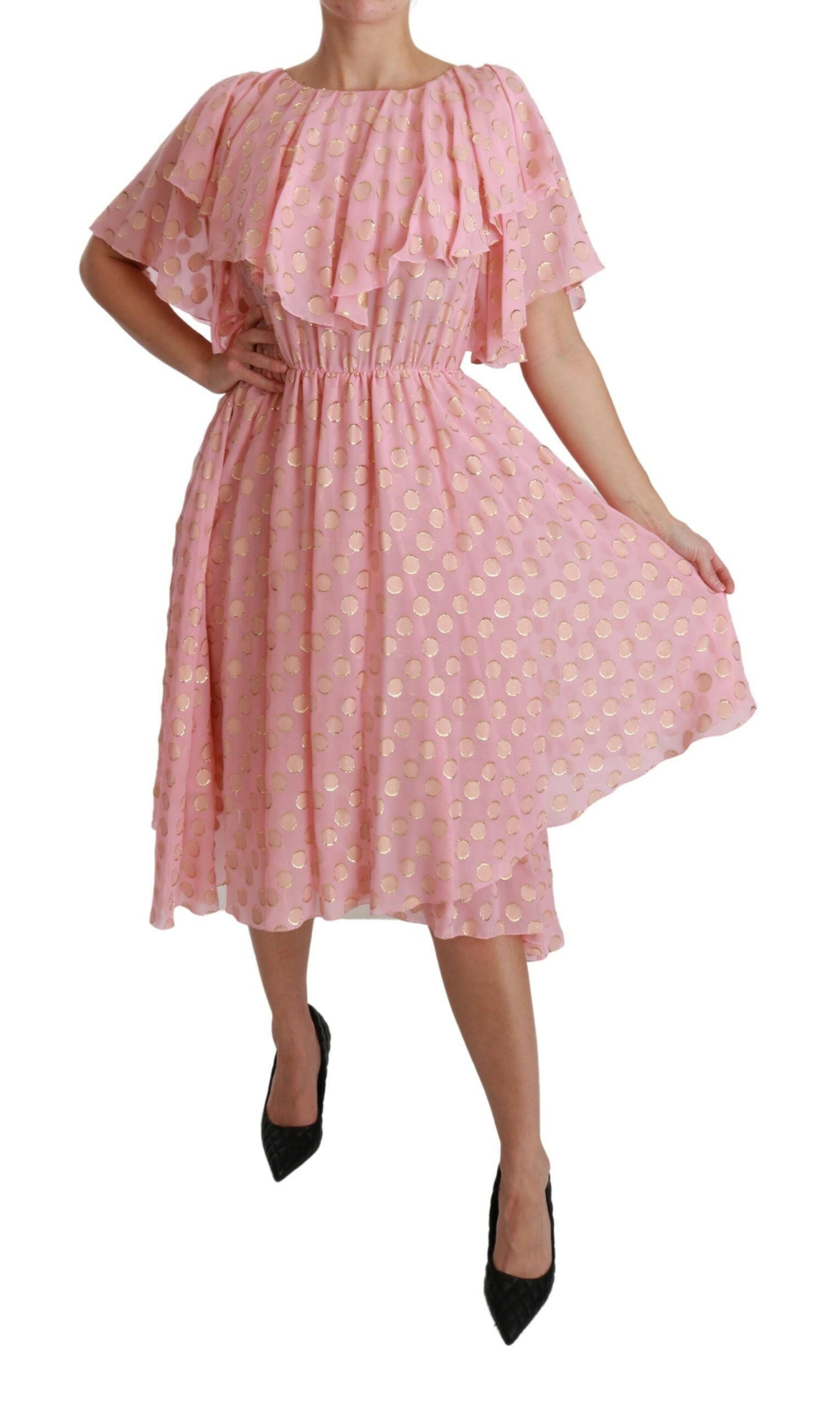Dolce & Gabbana Silk Pink Polka Dots Pleated A-line Midi Dress -   -  Dolce & Gabbana.