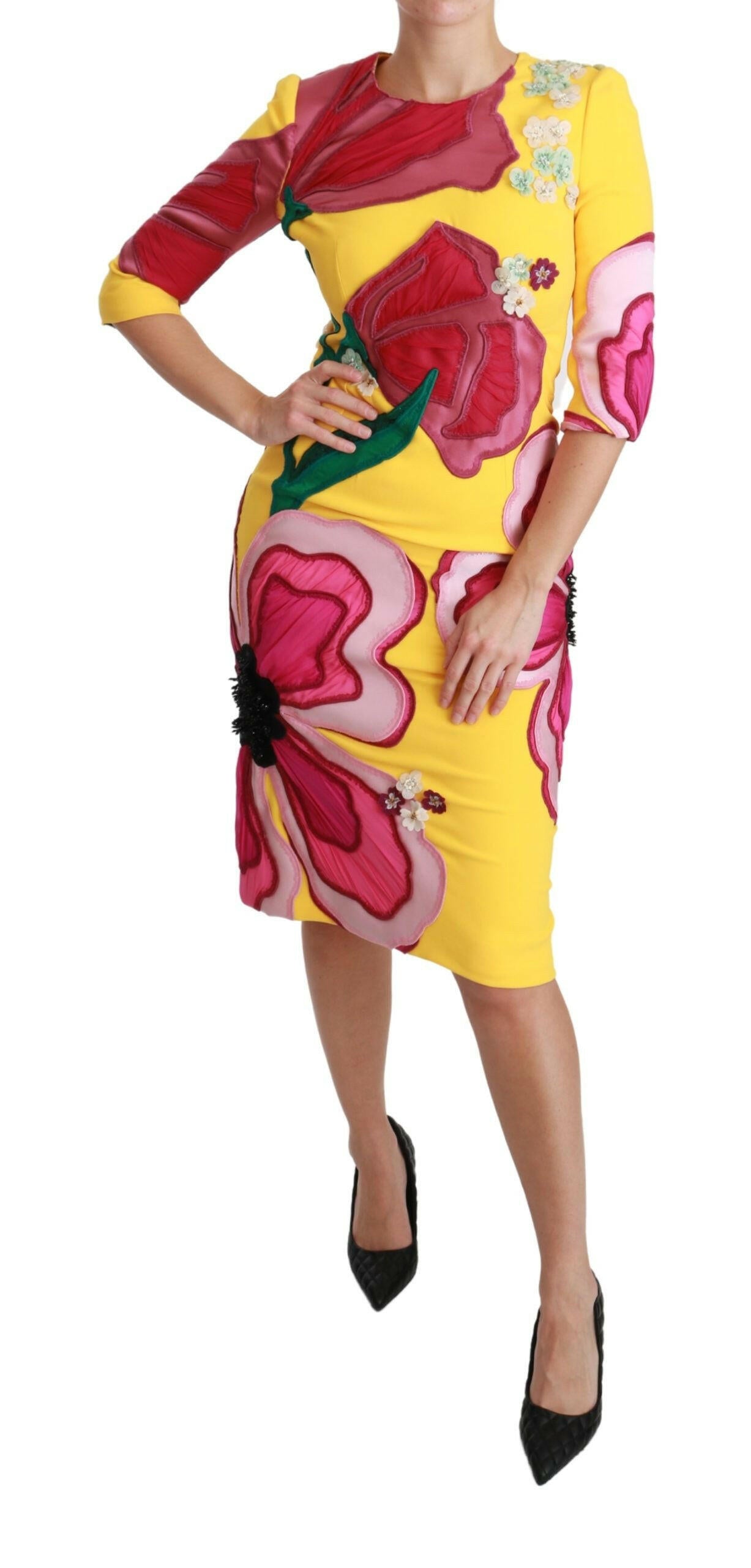 Dolce & Gabbana Yellow Floral Crystal Bodycon Sheath Dress -   -  Dolce & Gabbana.