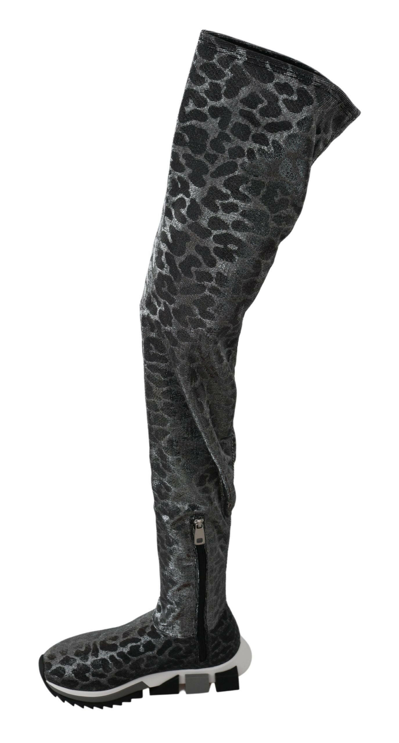 Dolce & Gabbana Gray Leopard High Top Sneakers Booties Shoes -   -  Dolce & Gabbana.