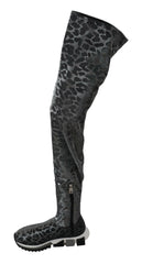 Dolce & Gabbana Gray Leopard High Top Sneakers Booties Shoes -   -  Dolce & Gabbana.