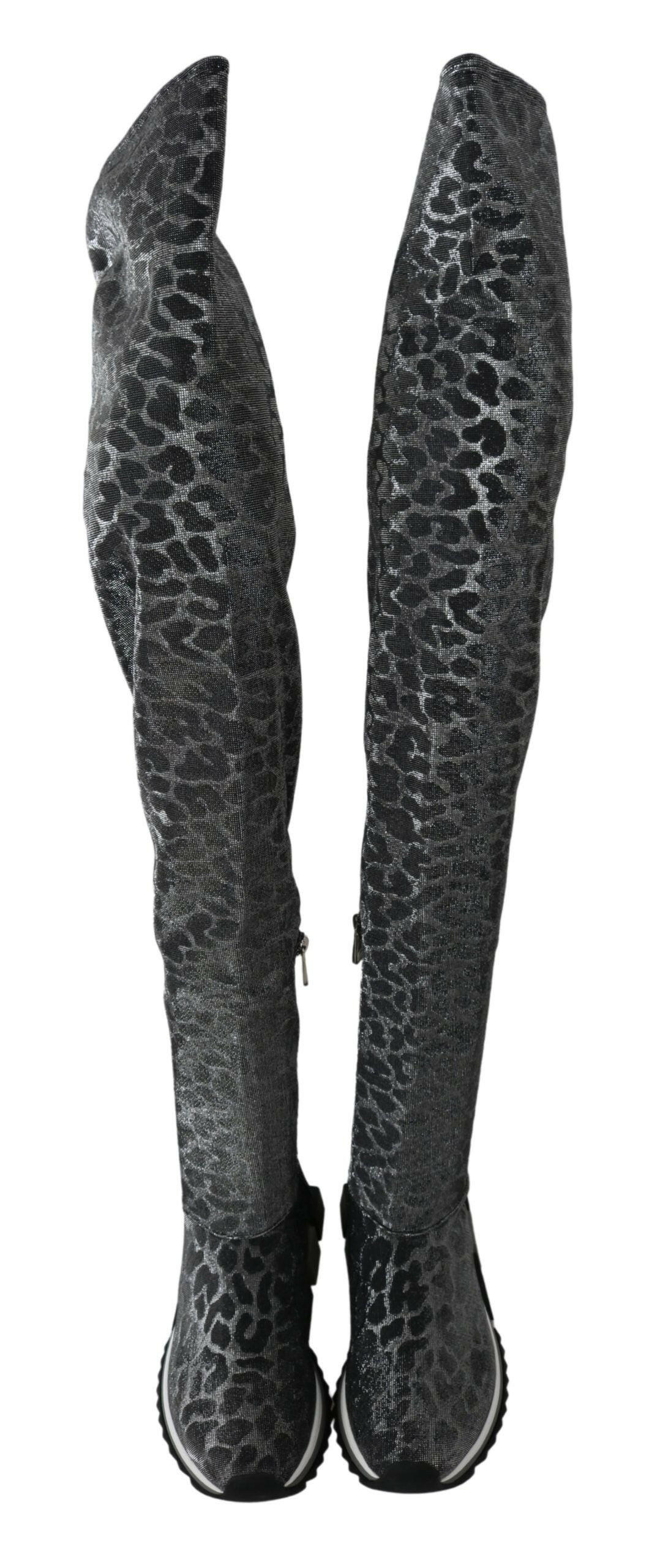 Dolce & Gabbana Gray Leopard High Top Sneakers Booties Shoes -   -  Dolce & Gabbana.