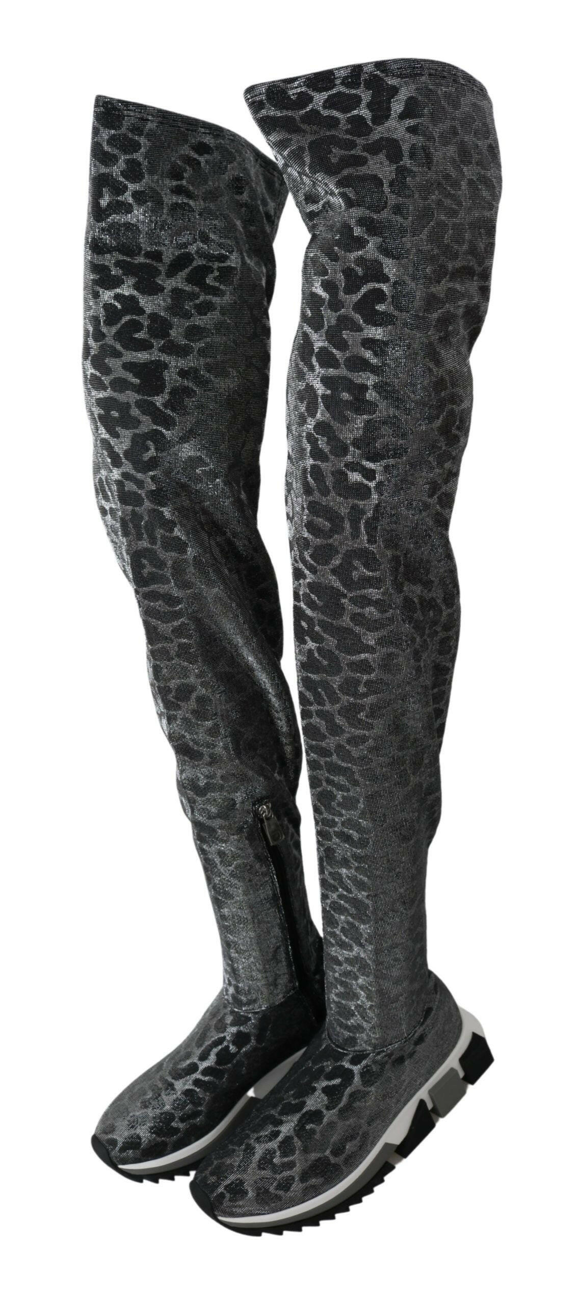 Dolce & Gabbana Gray Leopard High Top Sneakers Booties Shoes -   -  Dolce & Gabbana.