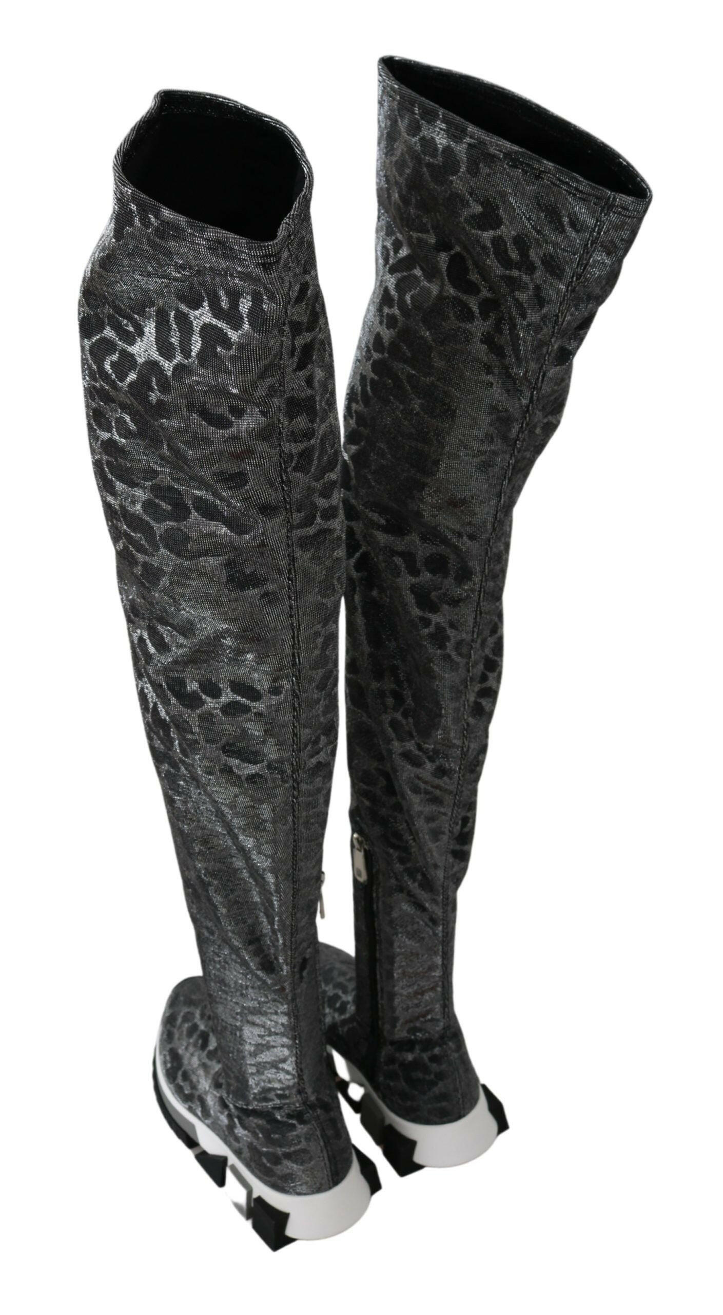 Dolce & Gabbana Gray Leopard High Top Sneakers Booties Shoes -   -  Dolce & Gabbana.
