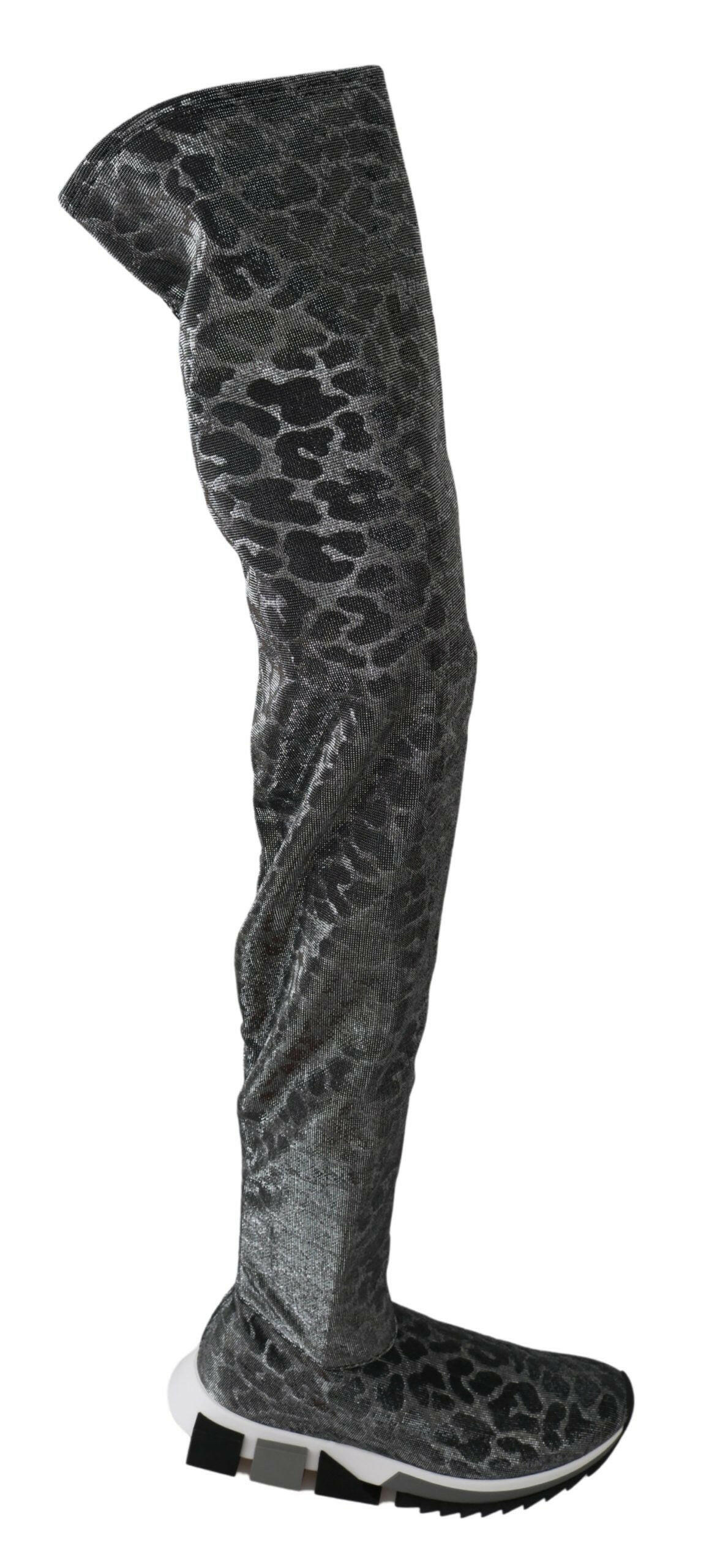 Dolce & Gabbana Gray Leopard High Top Sneakers Booties Shoes -   -  Dolce & Gabbana.