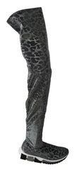 Dolce & Gabbana Gray Leopard High Top Sneakers Booties Shoes -   -  Dolce & Gabbana.