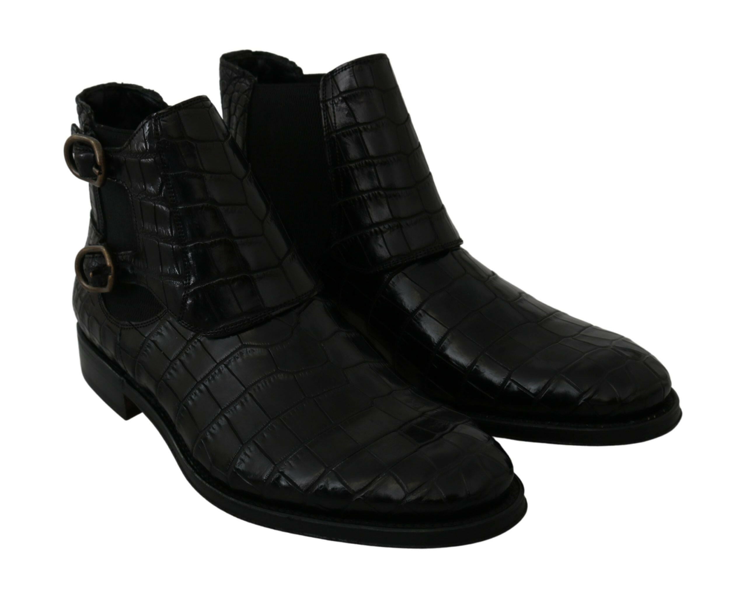Dolce & Gabbana Black Crocodile Leather Derby Boots Shoes -   -  Dolce & Gabbana.