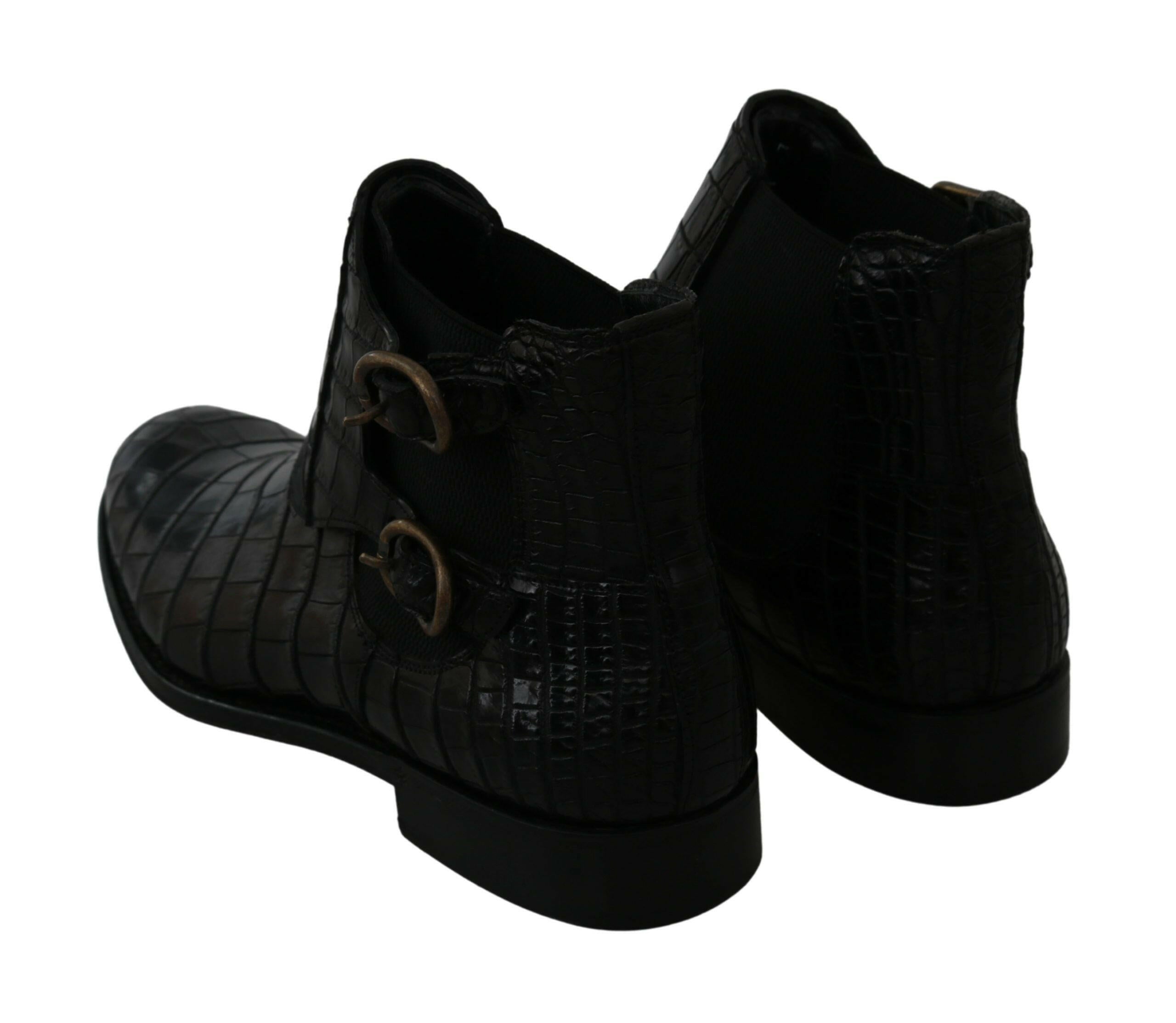 Dolce & Gabbana Black Crocodile Leather Derby Boots Shoes -   -  Dolce & Gabbana.