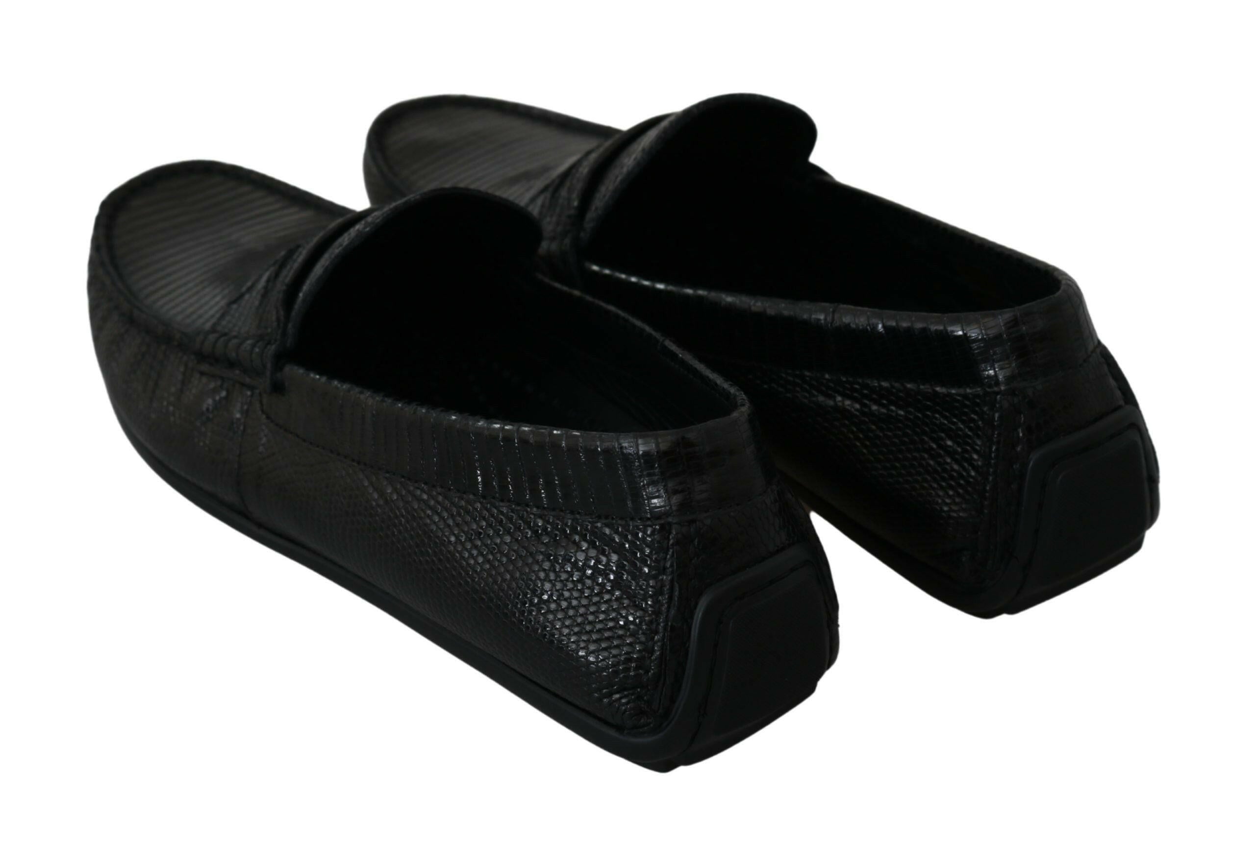 Dolce & Gabbana Black Lizard Leather Flat Loafers Shoes -   -  Dolce & Gabbana.