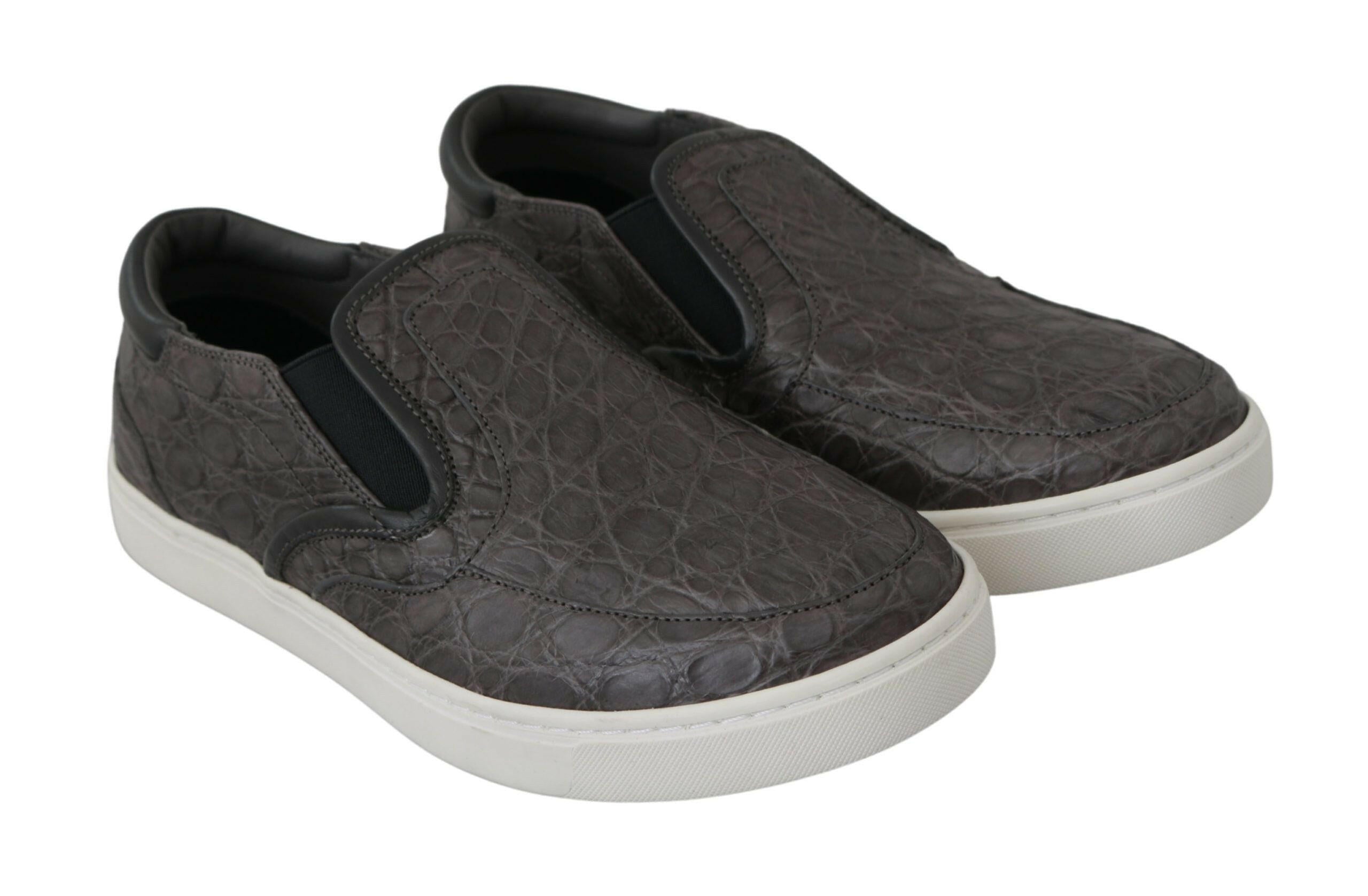 Dolce & Gabbana Gray Leather Flat Caiman Mens Loafers Shoes -   -  Dolce & Gabbana.
