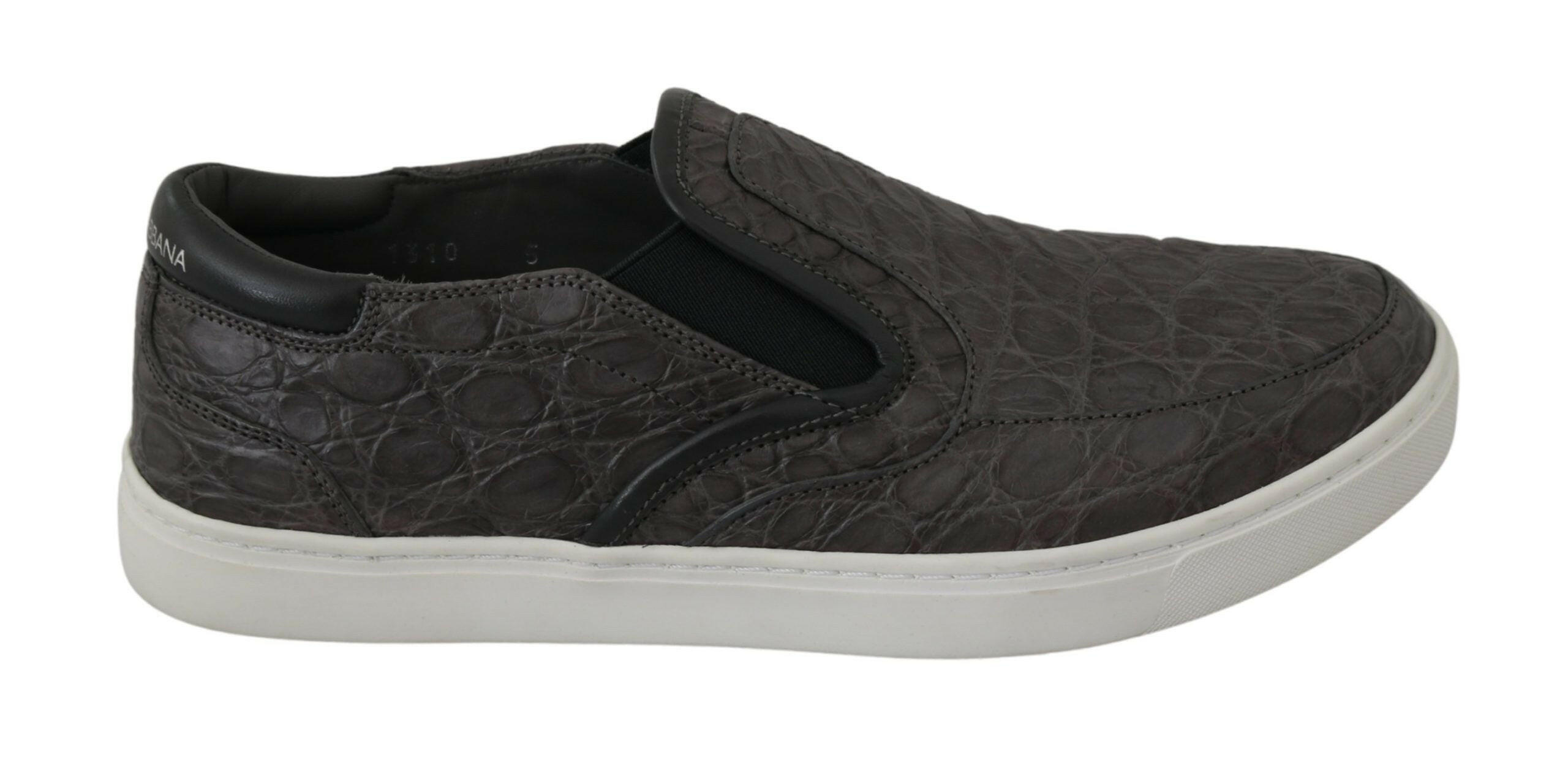 Dolce & Gabbana Gray Leather Flat Caiman Mens Loafers Shoes -   -  Dolce & Gabbana.