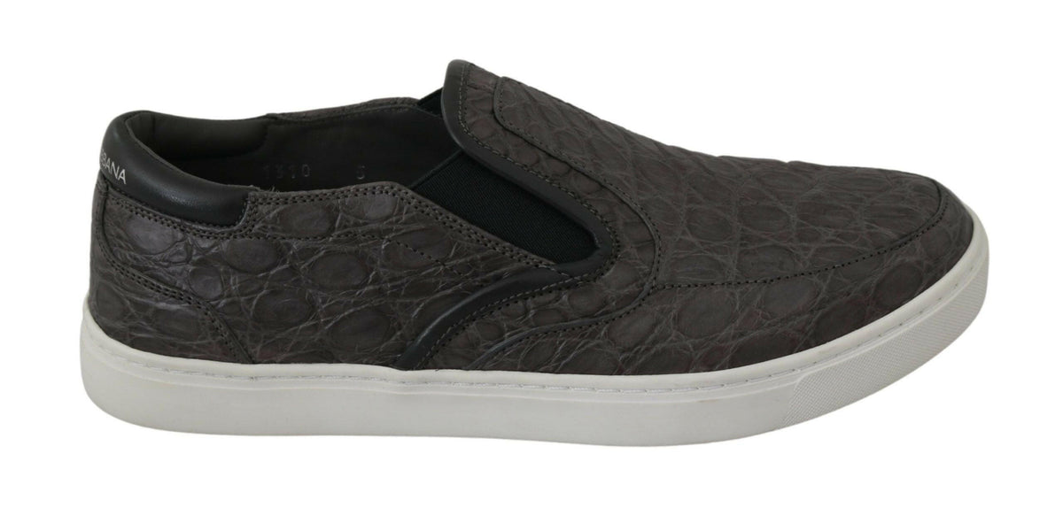 Dolce & Gabbana Gray Leather Flat Caiman Mens Loafers Shoes -   -  Dolce & Gabbana.