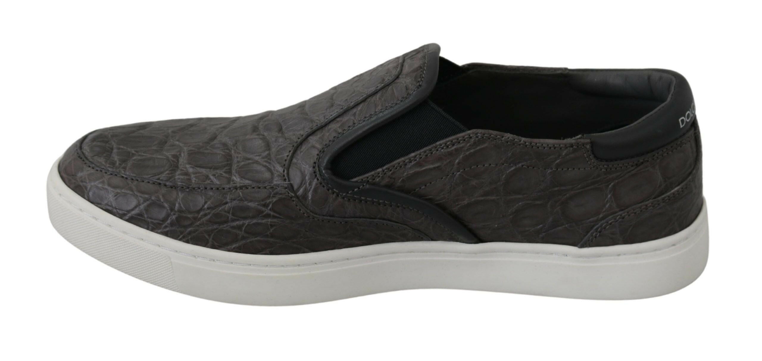 Dolce & Gabbana Gray Leather Flat Caiman Mens Loafers Shoes -   -  Dolce & Gabbana.