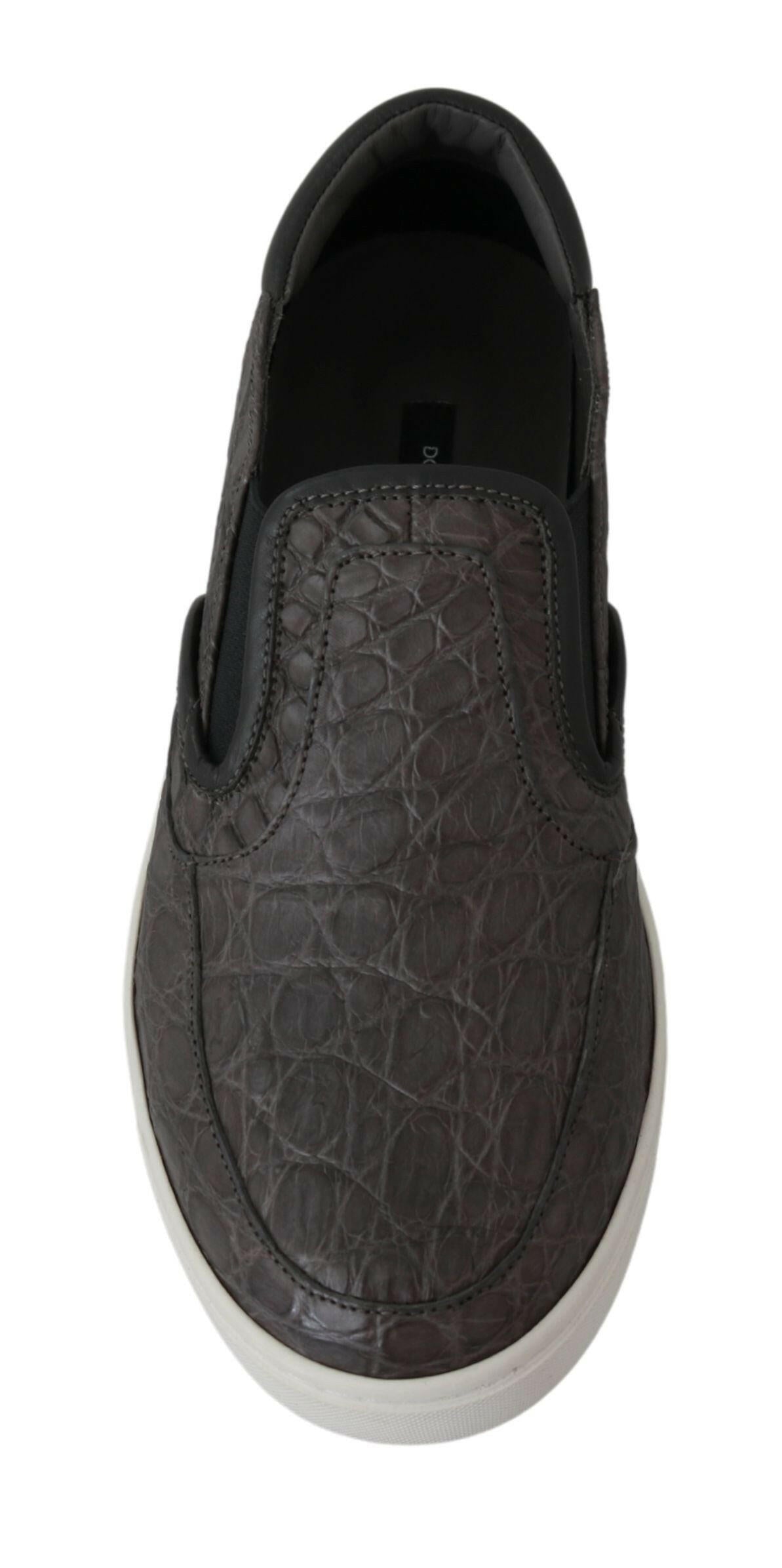 Dolce & Gabbana Gray Leather Flat Caiman Mens Loafers Shoes -   -  Dolce & Gabbana.