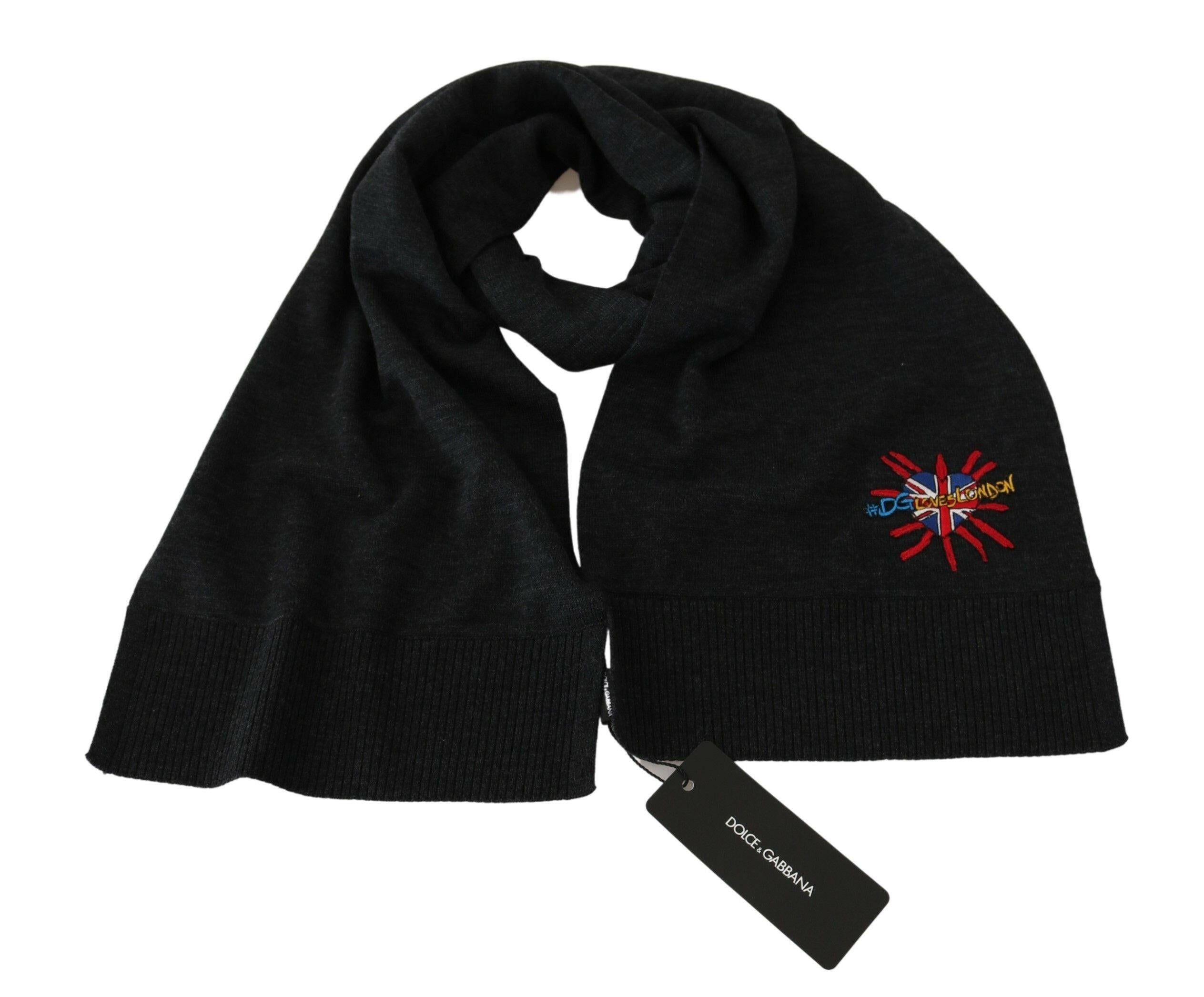 Dolce & Gabbana Gray #DGLovesLondon Wrap Shawl Wool Scarf -   -  Dolce & Gabbana.