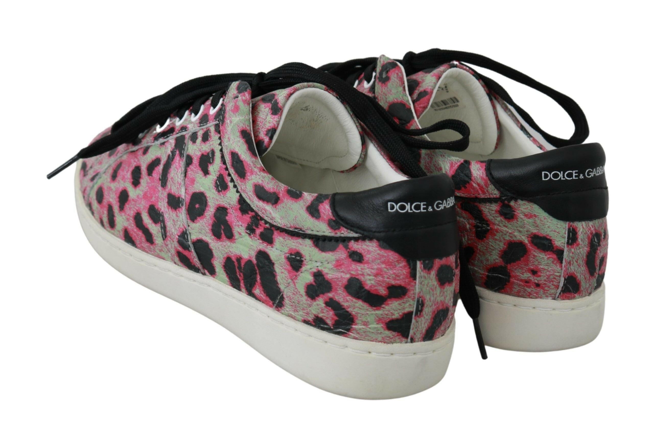 Dolce & Gabbana Pink Leopard Print Training Leather Flat Sneakers -   -  Dolce & Gabbana.