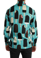 Dolce & Gabbana Blue Silk Ice Cream Print Casual Shirt -   -  Dolce & Gabbana.