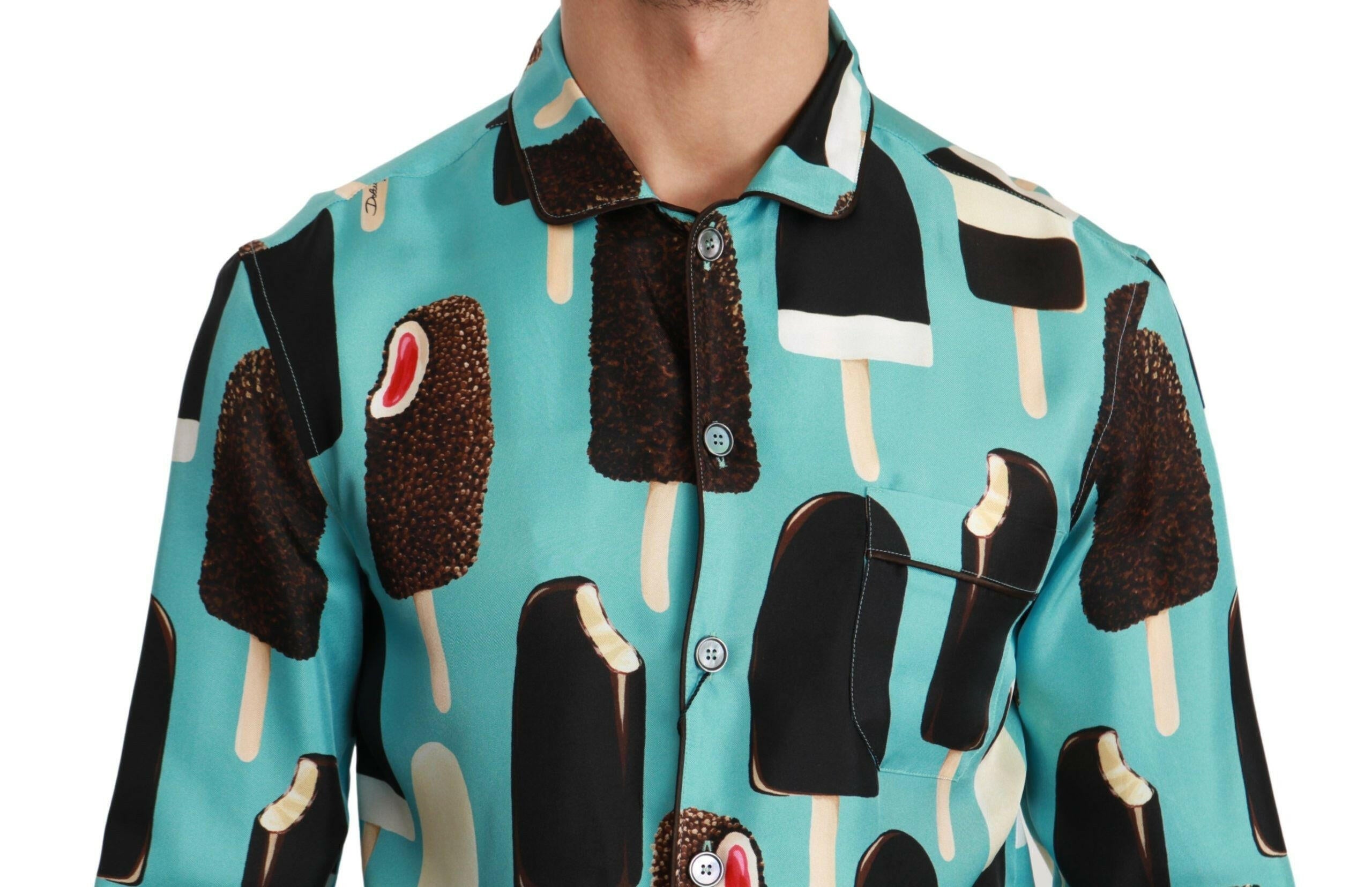 Dolce & Gabbana Blue Silk Ice Cream Print Casual Shirt -   -  Dolce & Gabbana.
