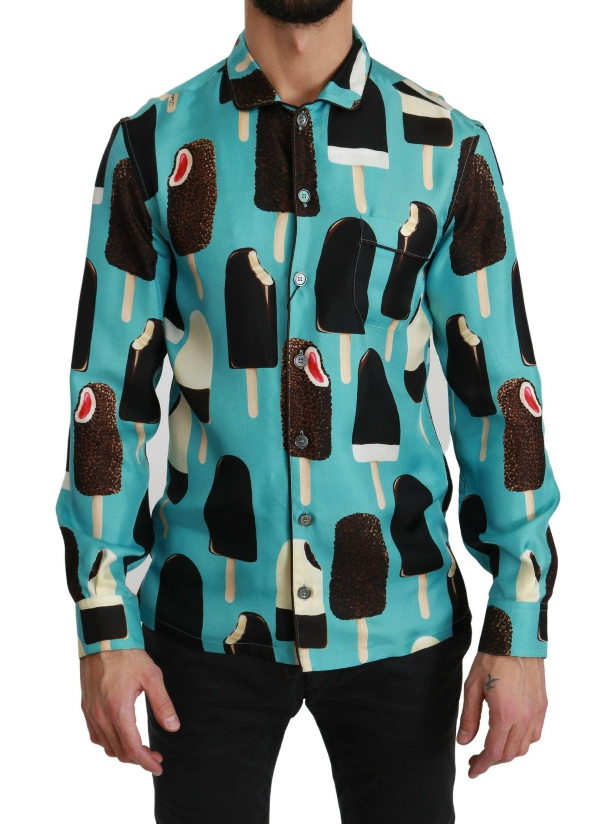 Dolce & Gabbana Blue Silk Ice Cream Print Casual Shirt -   -  Dolce & Gabbana.
