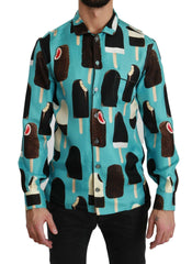 Dolce & Gabbana Blue Silk Ice Cream Print Casual Shirt -   -  Dolce & Gabbana.
