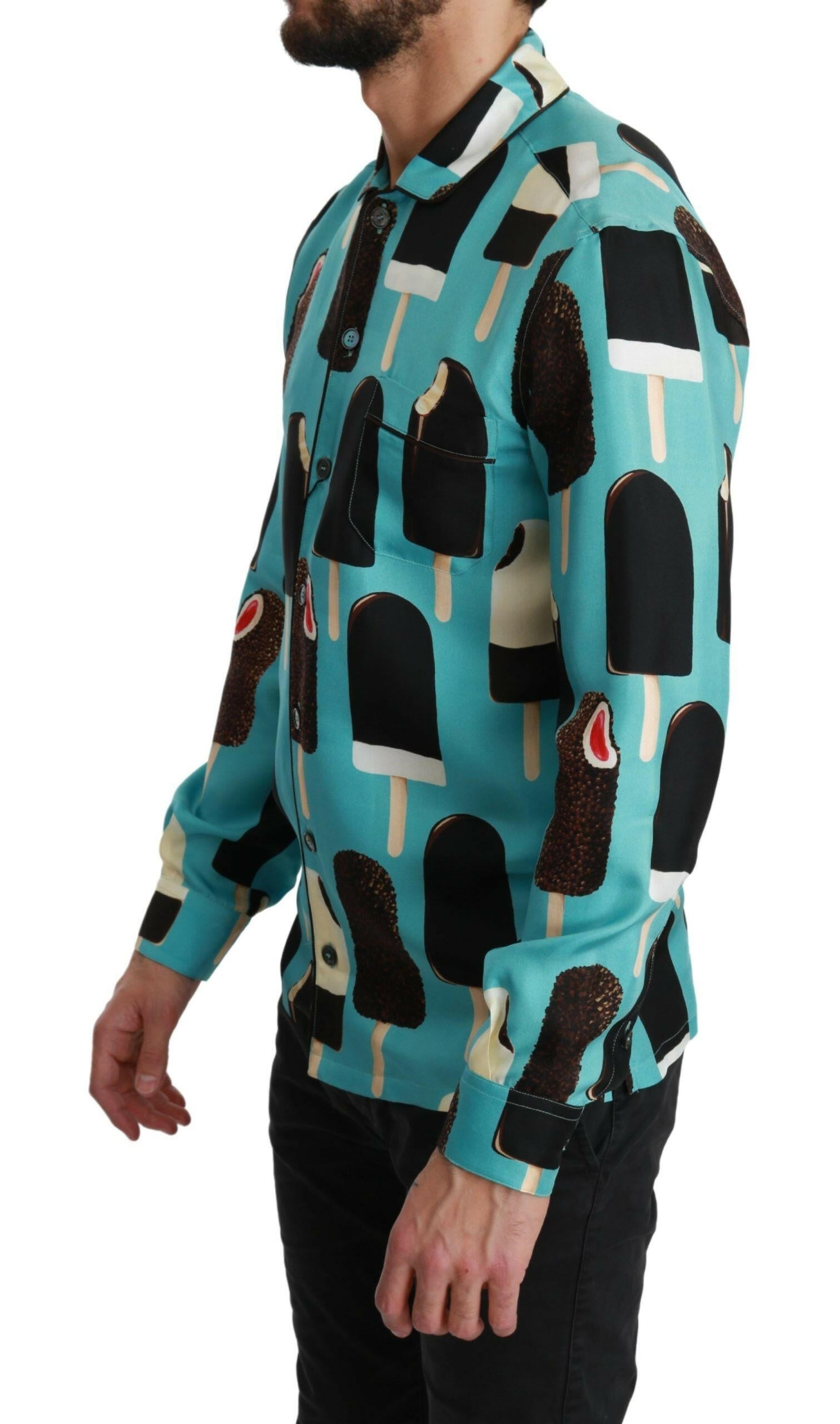Dolce & Gabbana Blue Silk Ice Cream Print Casual Shirt -   -  Dolce & Gabbana.