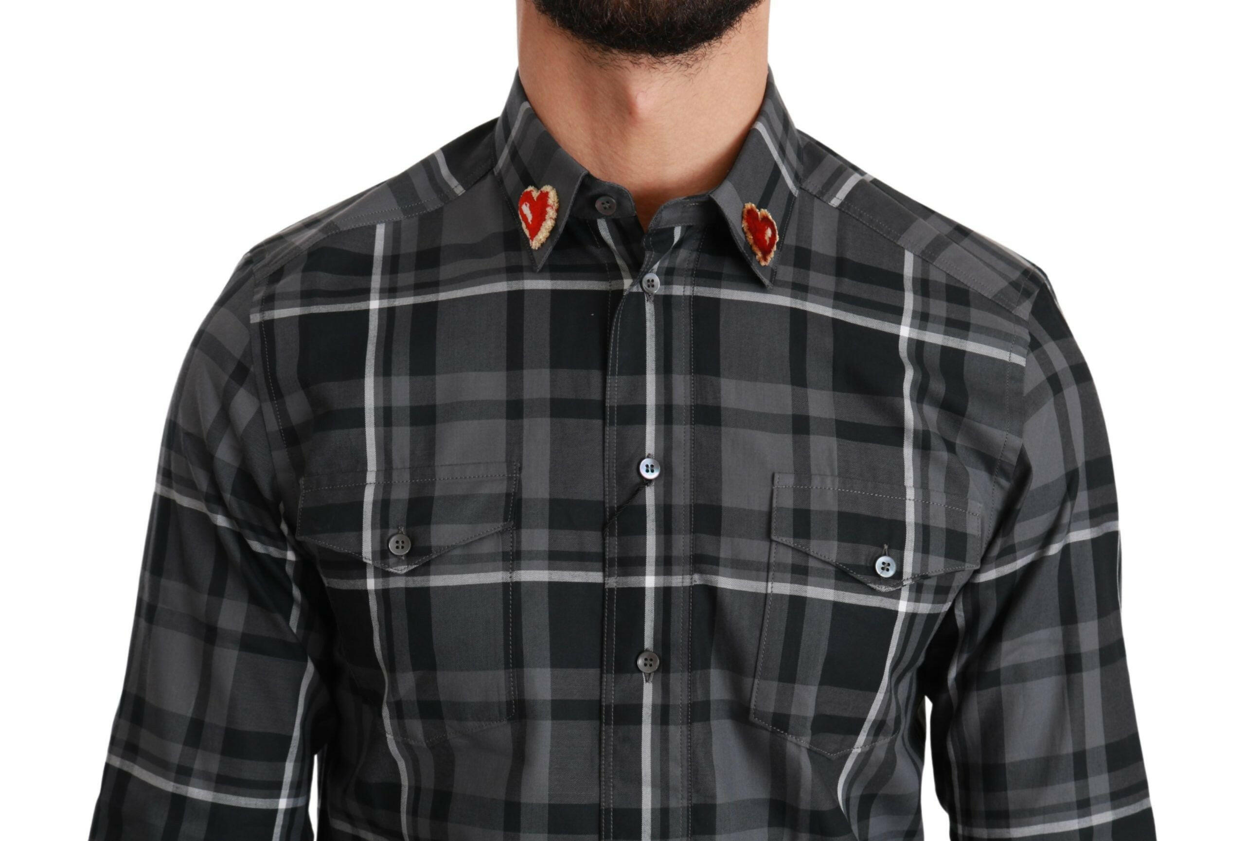 Dolce & Gabbana Gray Checkered Heart Collar MARTINI Shirt -   -  Dolce & Gabbana.