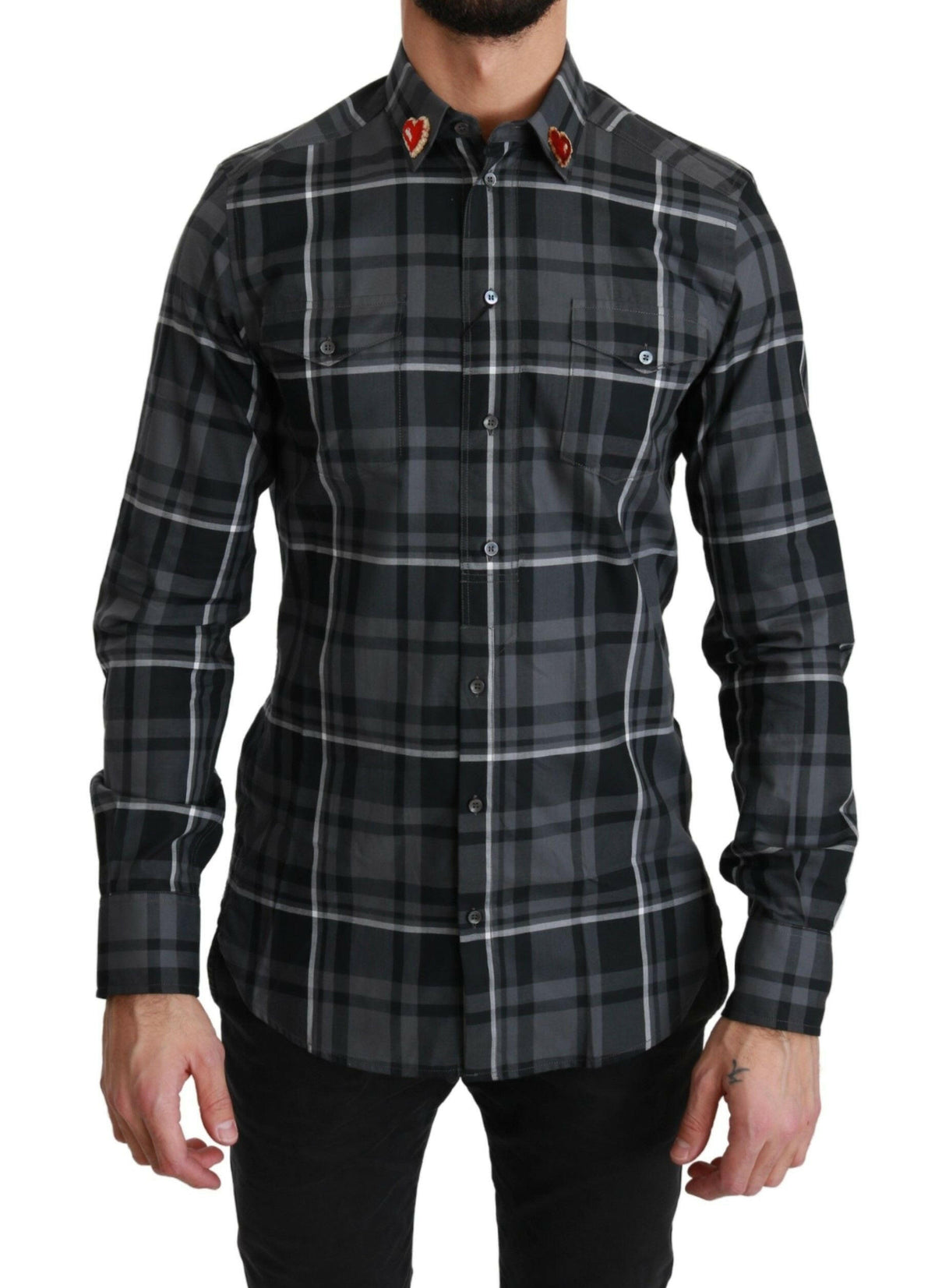 Dolce & Gabbana Gray Checkered Heart Collar MARTINI Shirt -   -  Dolce & Gabbana.