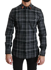 Dolce & Gabbana Gray Checkered Heart Collar MARTINI Shirt -   -  Dolce & Gabbana.