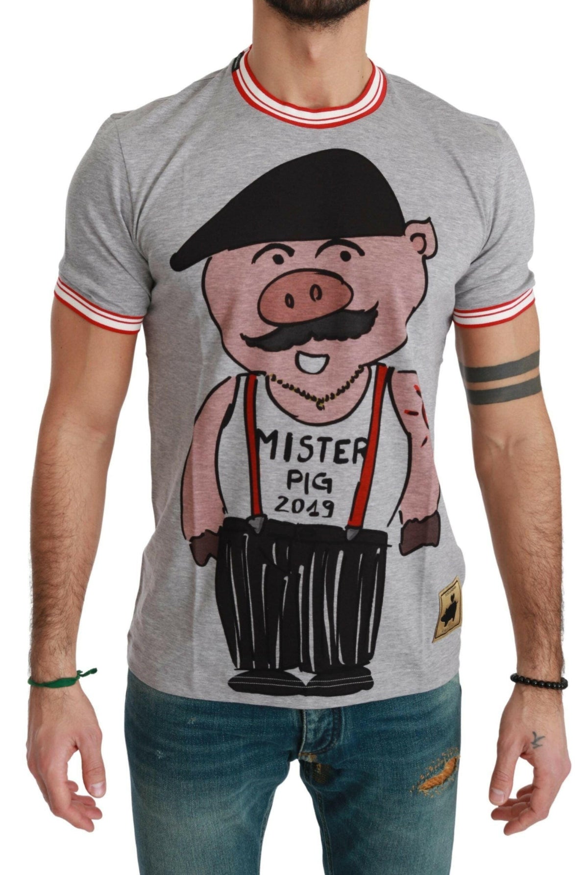 Dolce & Gabbana Gray Cotton Top 2019 Year of the Pig T-shirt -   -  Dolce & Gabbana.