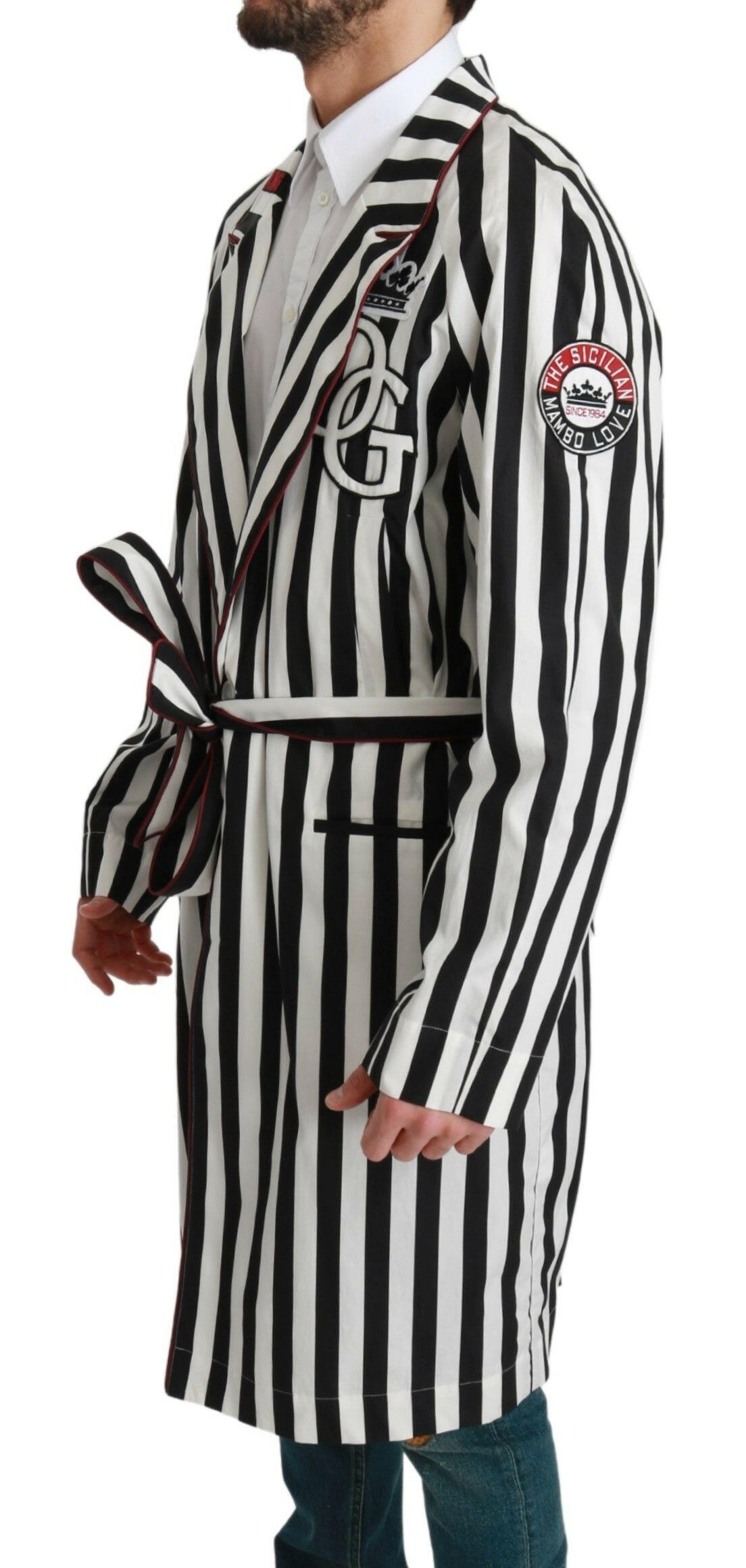 Dolce & Gabbana Black Coat Nightgown  White Cotton Robe -   -  Dolce & Gabbana.
