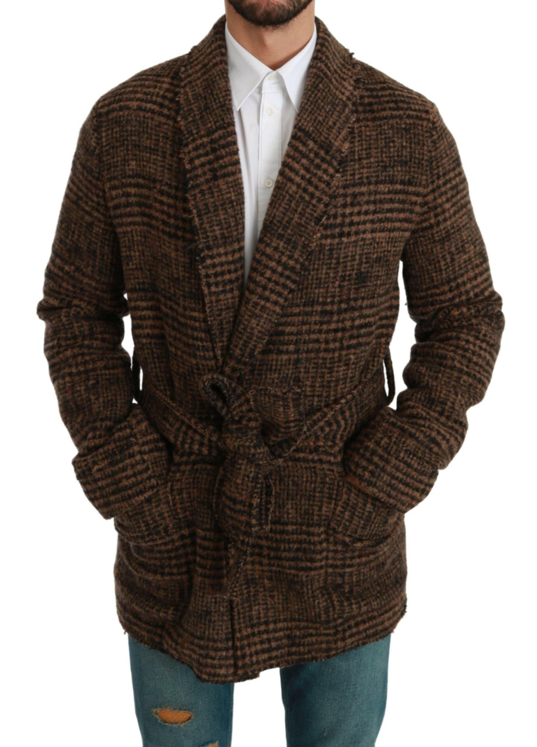 Dolce & Gabbana Brown Checkered Wool Robe Coat  Wrap Jacket -   -  Dolce & Gabbana.