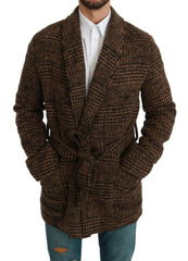 Dolce & Gabbana Brown Checkered Wool Robe Coat  Wrap Jacket -   -  Dolce & Gabbana.