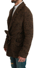 Dolce & Gabbana Brown Checkered Wool Robe Coat  Wrap Jacket -   -  Dolce & Gabbana.