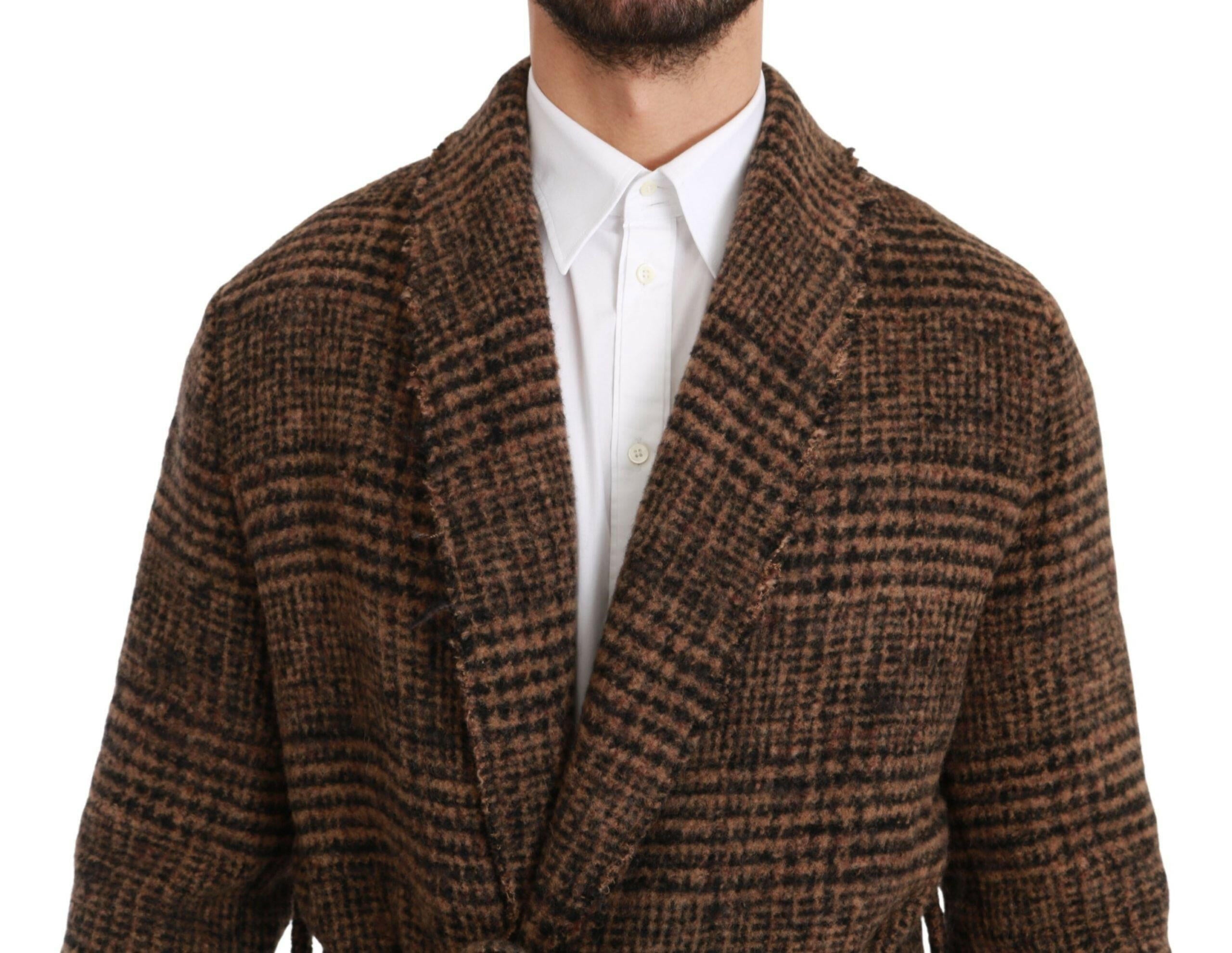 Dolce & Gabbana Brown Checkered Wool Robe Coat  Wrap Jacket -   -  Dolce & Gabbana.