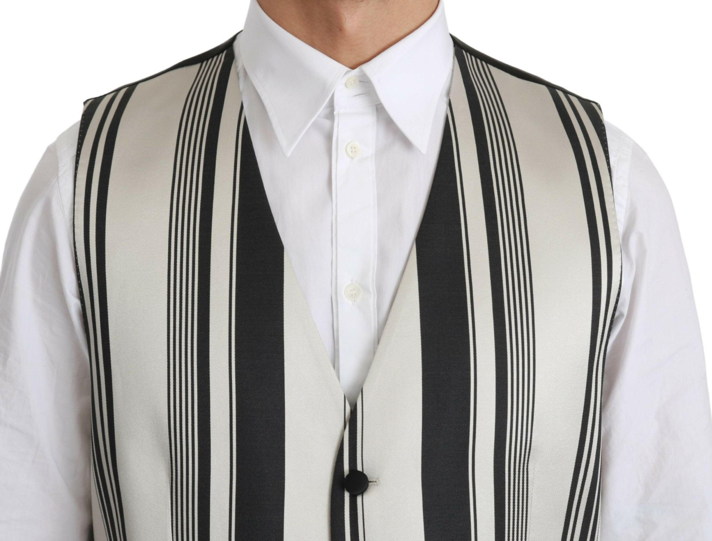 Dolce & Gabbana White Black Stripes Waistcoat Formal Vest -  Vests for Men Suits -  Dolce & Gabbana.
