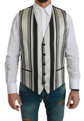 Dolce & Gabbana White Black Stripes Waistcoat Formal Vest -  Vests for Men Suits -  Dolce & Gabbana.