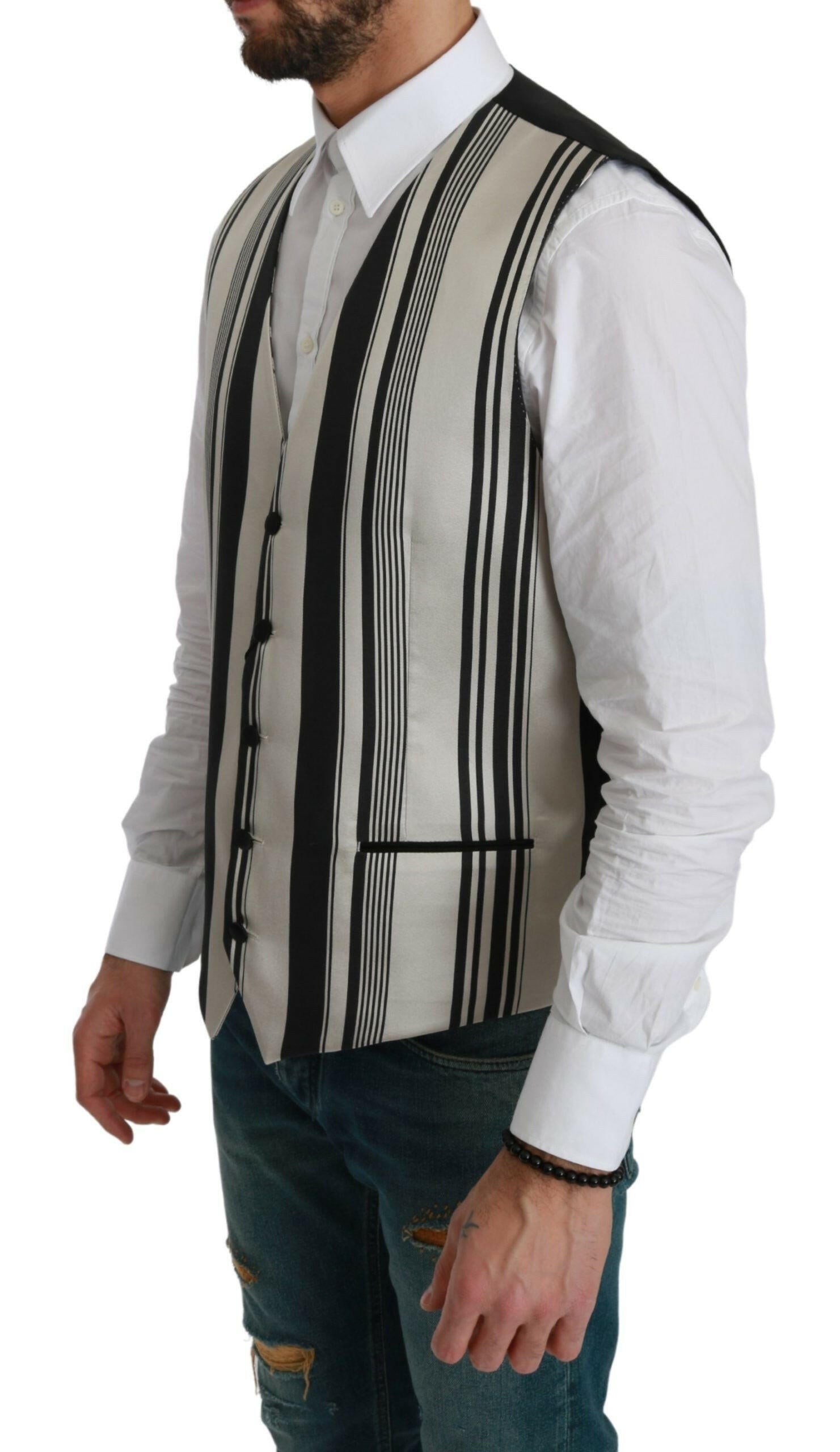 Dolce & Gabbana White Black Stripes Waistcoat Formal Vest -  Vests for Men Suits -  Dolce & Gabbana.