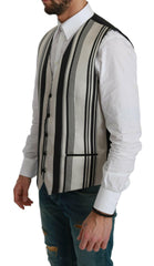 Dolce & Gabbana White Black Stripes Waistcoat Formal Vest -  Vests for Men Suits -  Dolce & Gabbana.