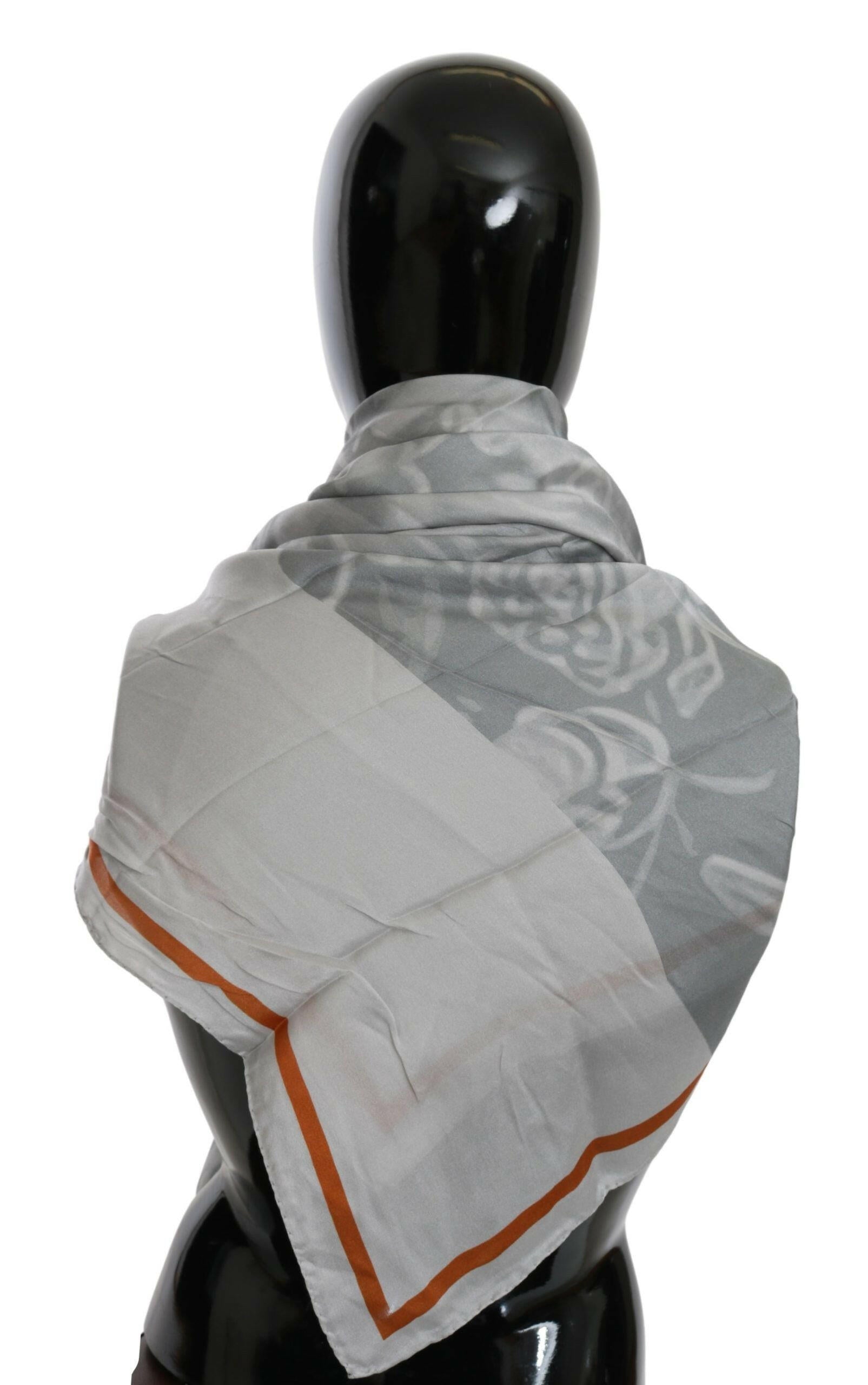 Costume National Gray Orange Silk Floral Foulard Wrap Scarf -   -  Costume National.