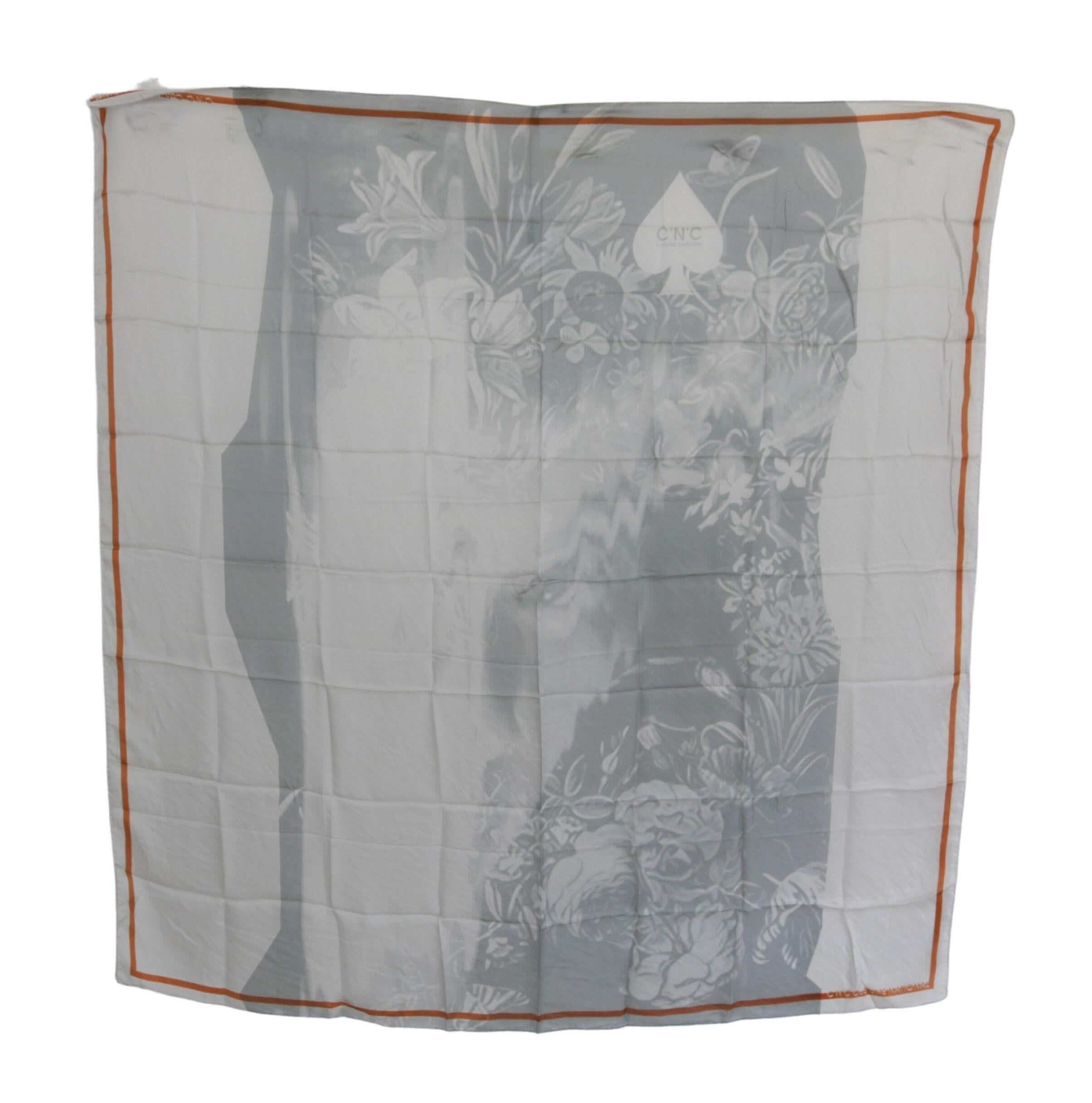 Costume National Gray Orange Silk Floral Foulard Wrap Scarf -   -  Costume National.