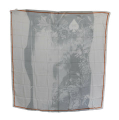 Costume National Gray Orange Silk Floral Foulard Wrap Scarf -   -  Costume National.