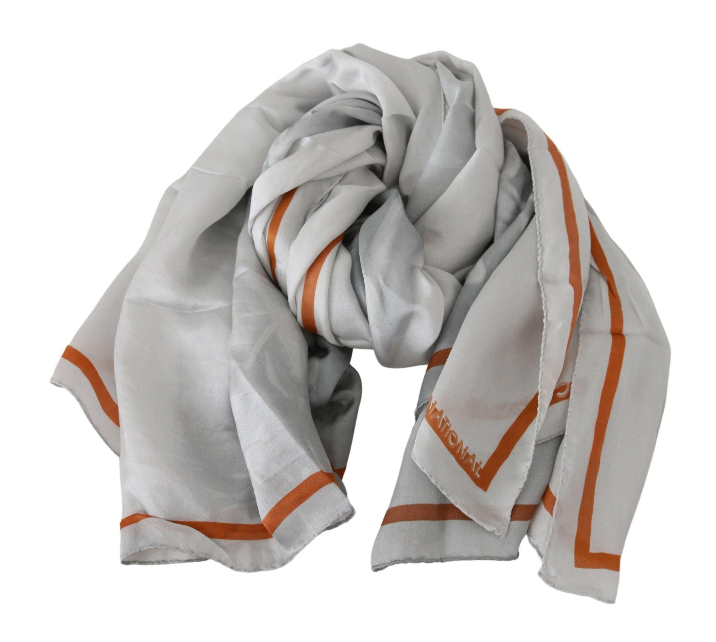 Costume National Gray Orange Silk Floral Foulard Wrap Scarf -   -  Costume National.